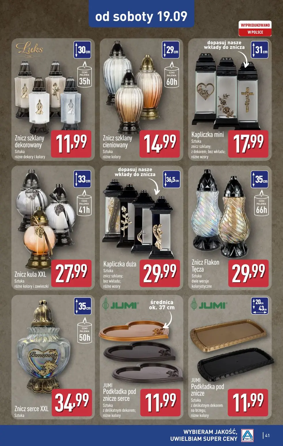 ALDI gazetka, strona 41 z 49 — Znicz szklany dekorowany, Znicz szklany cieniowany, Kapliczka mini