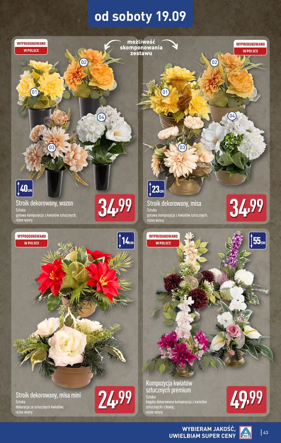 ALDI gazetka, strona 43 z 49 — Stroik dekorowany, wazon, Stroik dekorowany, misa, Stroik dekorowany, misa mini