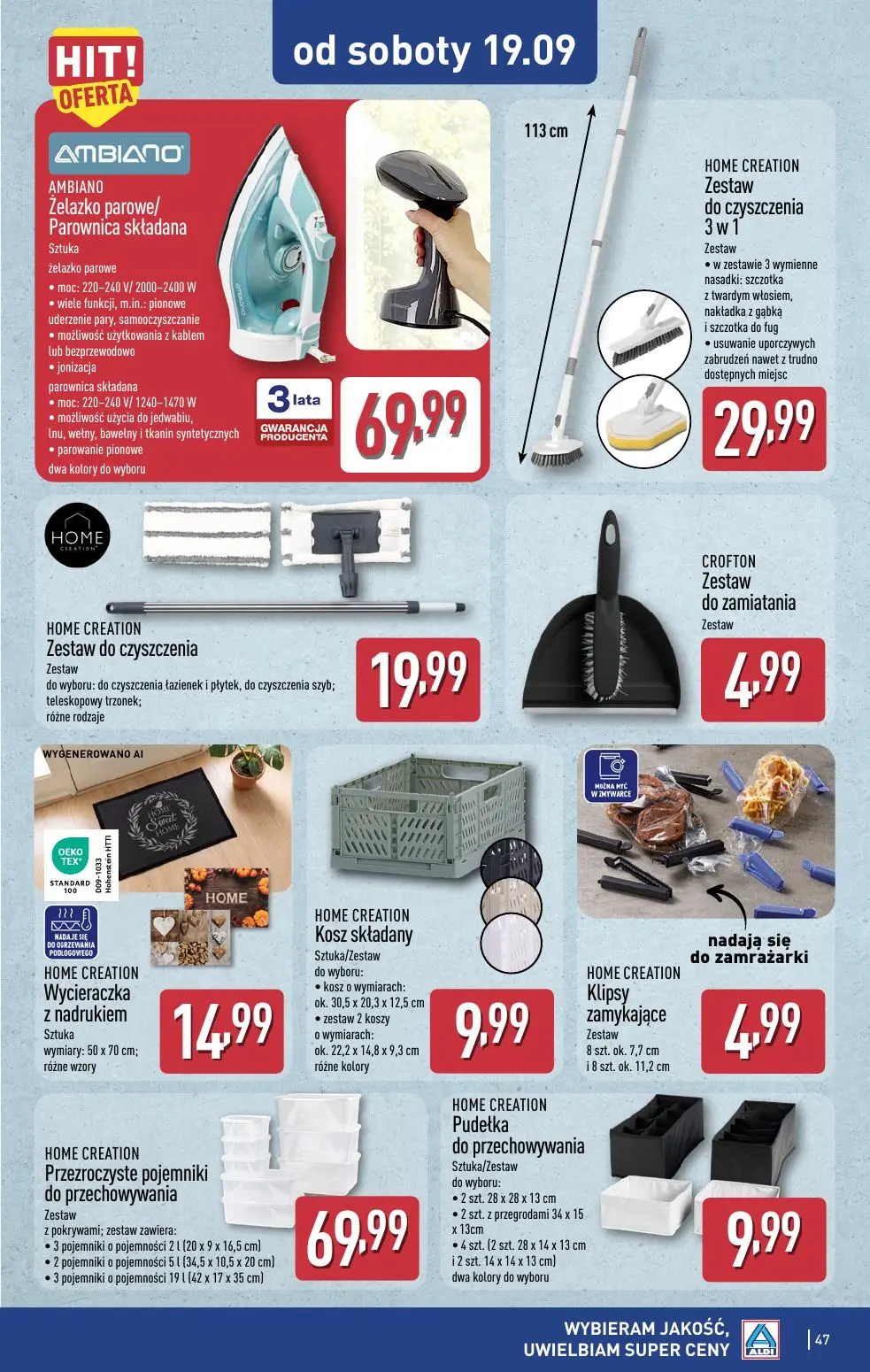 ALDI gazetka, strona 47 z 49 — Żelazko parowe/ Parownica składana, Zestaw do czyszczenia 3 w 1, Zestaw do czyszczenia