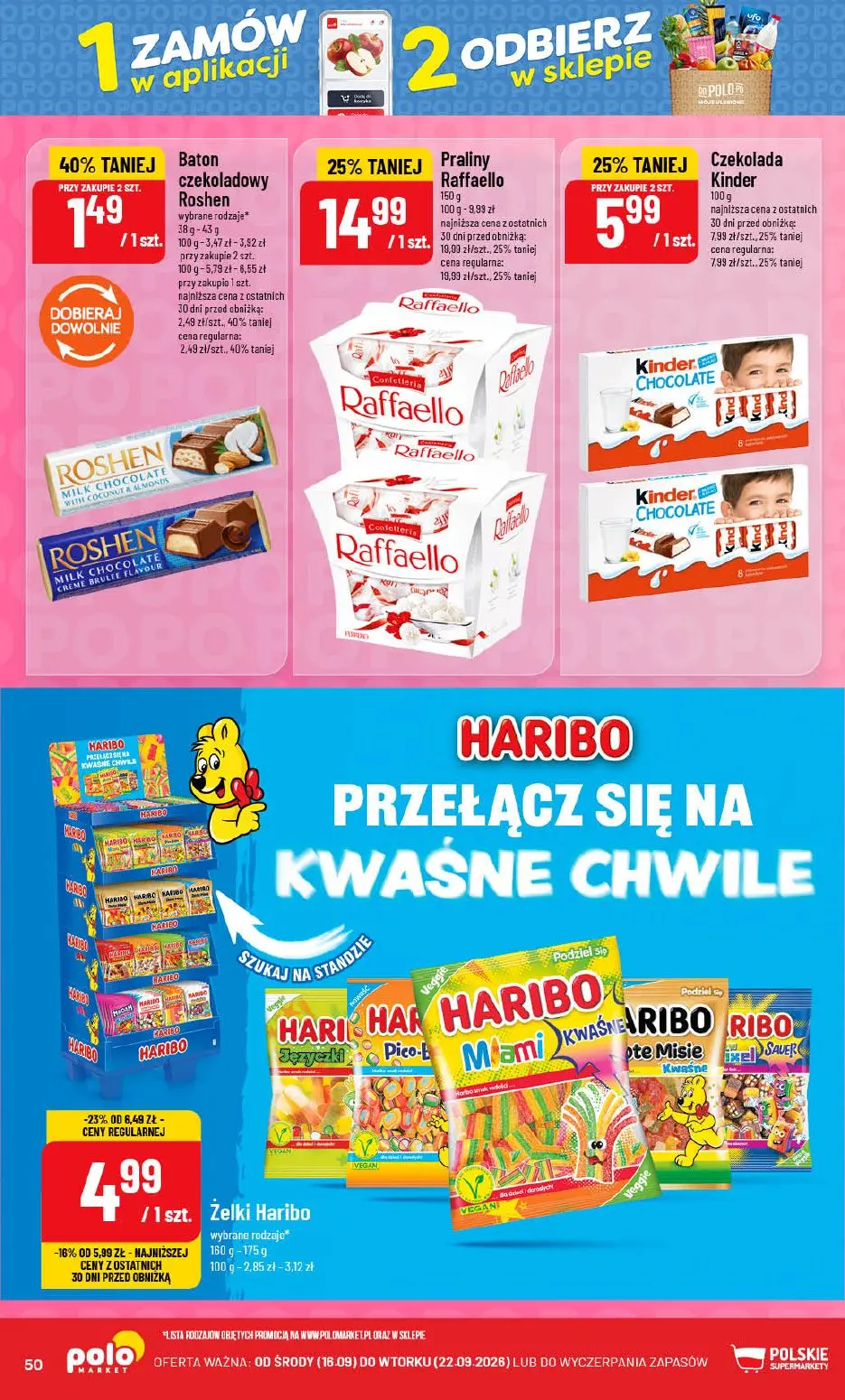 POLOmarket gazetka, strona 50 z 72 — Praliny Raffaello, Czekolada Kinder, Żelki Haribo wybrane rodzaje*