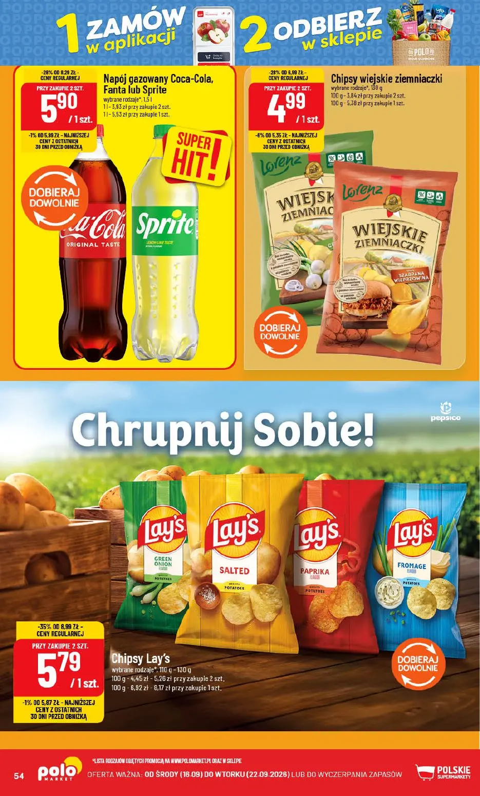 POLOmarket gazetka, strona 54 z 72 — Chipsy Lay's, Napój gazowany Coca-Cola, Fanta lub Sprite, Chipsy wiejskie ziemniaczki