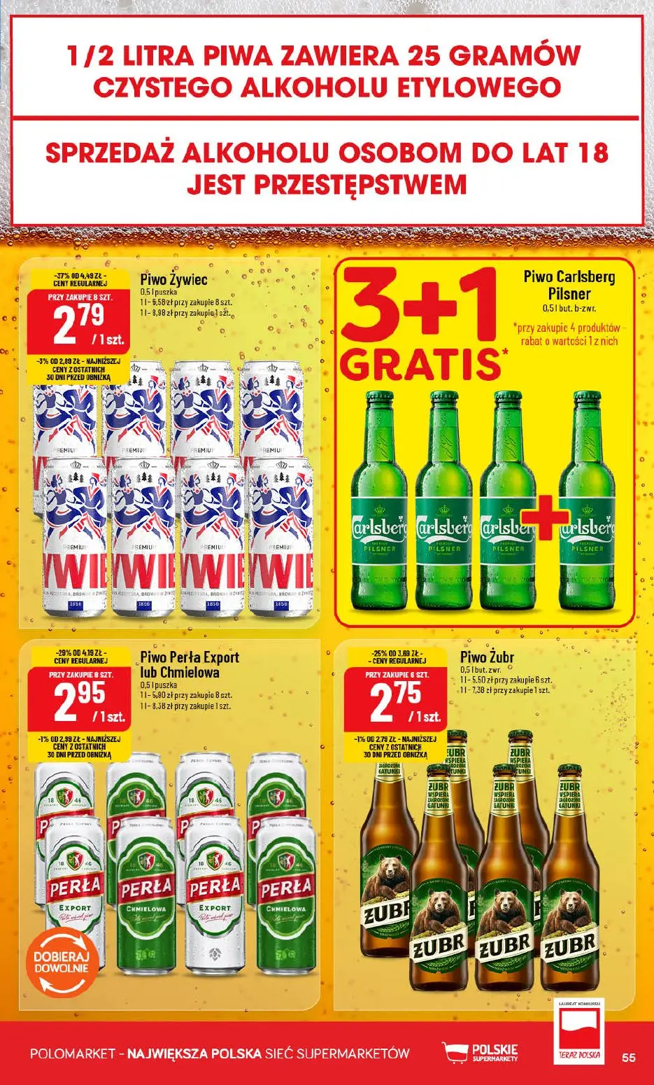 POLOmarket gazetka, strona 55 z 72 — Piwo Żywiec, Piwo Perła Export lub Chmielowa, Piwo Żubr