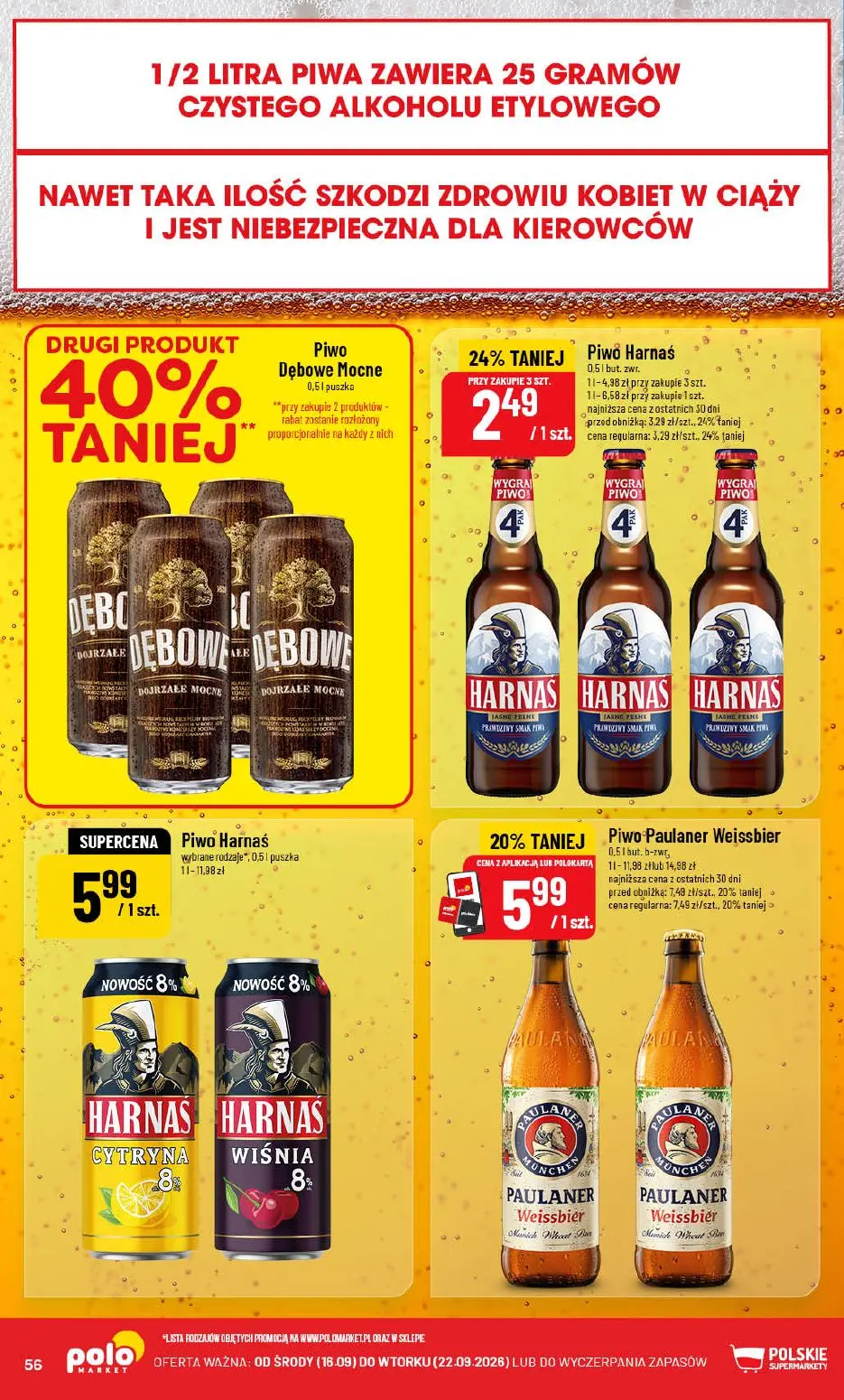 POLOmarket gazetka, strona 56 z 72 — Piwo Paulaner Weissbier, Piwo Harnaś, Piwo Harnaś