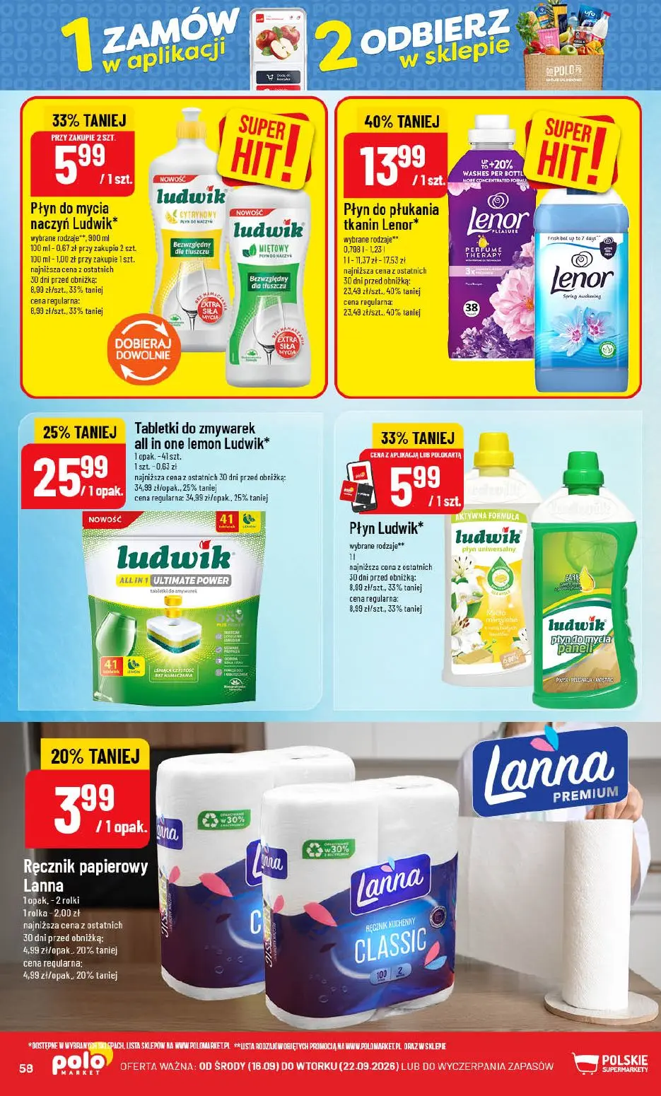 POLOmarket gazetka, strona 58 z 72 — Płyn do płukania tkanin Lenor, Tabletki do zmywarek all in one lemon Ludwik, Płyn do my…