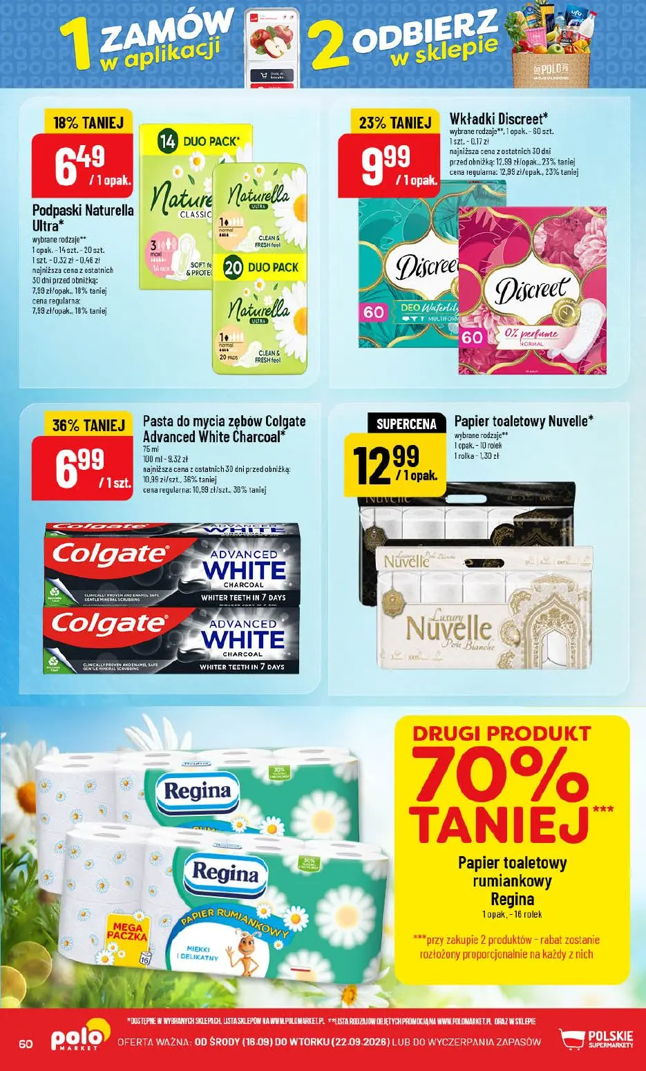 POLOmarket gazetka, strona 60 z 72 — Pasta do mycia zębów Colgate Advanced White Charcoal, Wkładki Discreet, Podpaski Nature…