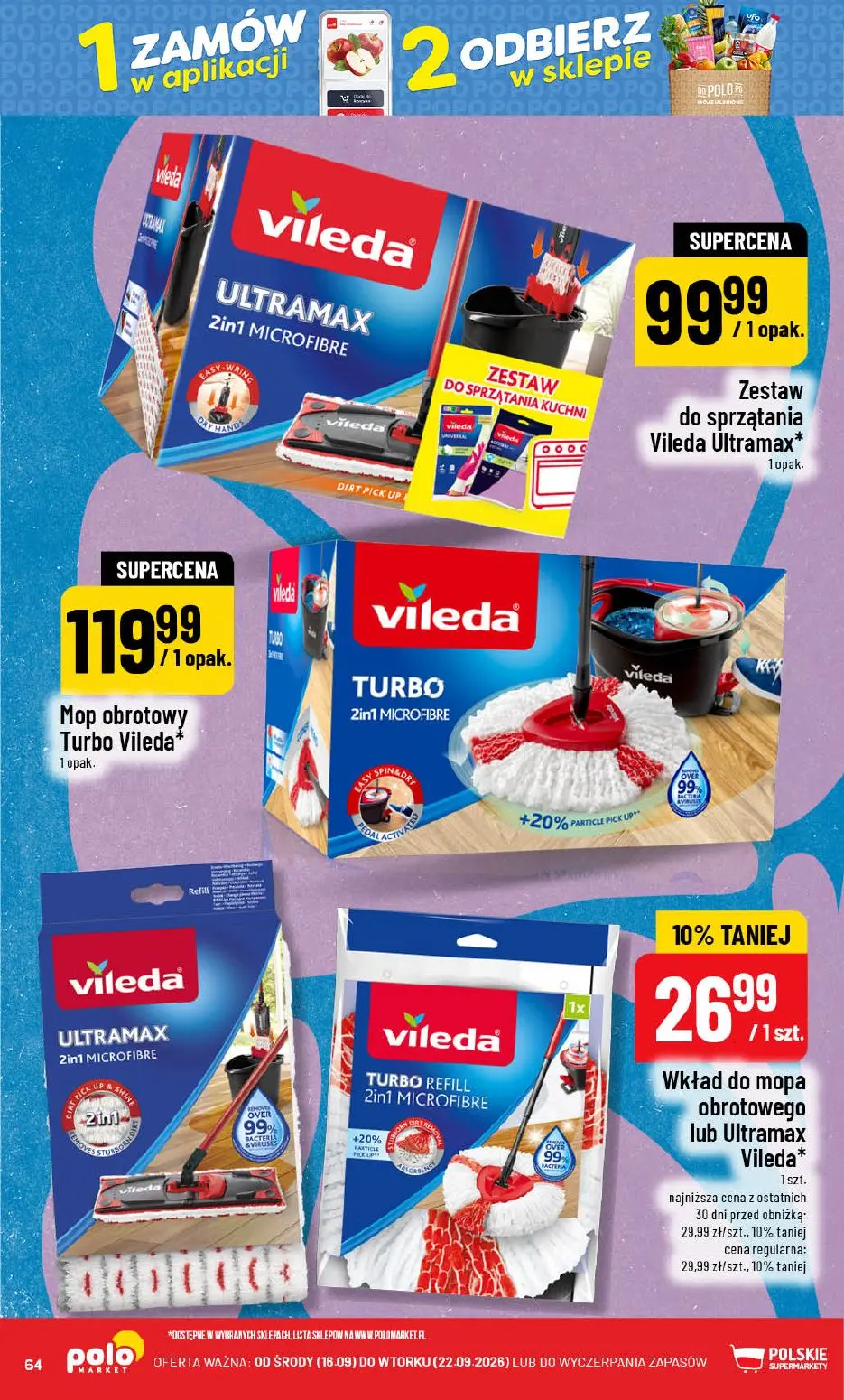 POLOmarket gazetka, strona 64 z 72 — Wkład do mopa obrotowego lub Ultramax Vileda, Zestaw do sprzątania Vileda Ultramax, Mop…