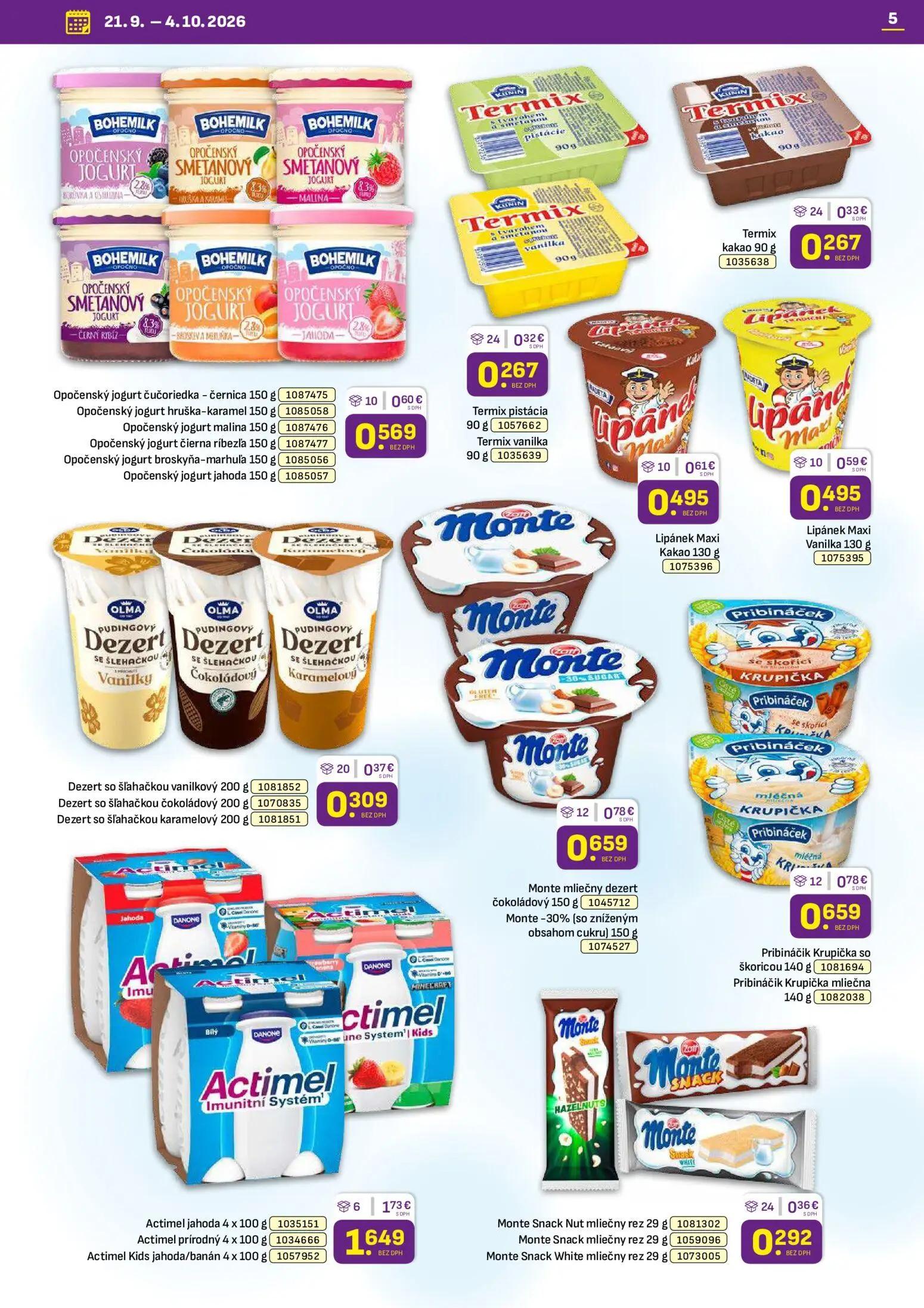 Libex leták, strana 5 z 36 — Opočenský jogurt čučoriedka - černica, Opočenský jogurt hruška-karamel, Opočenský jogurt malina