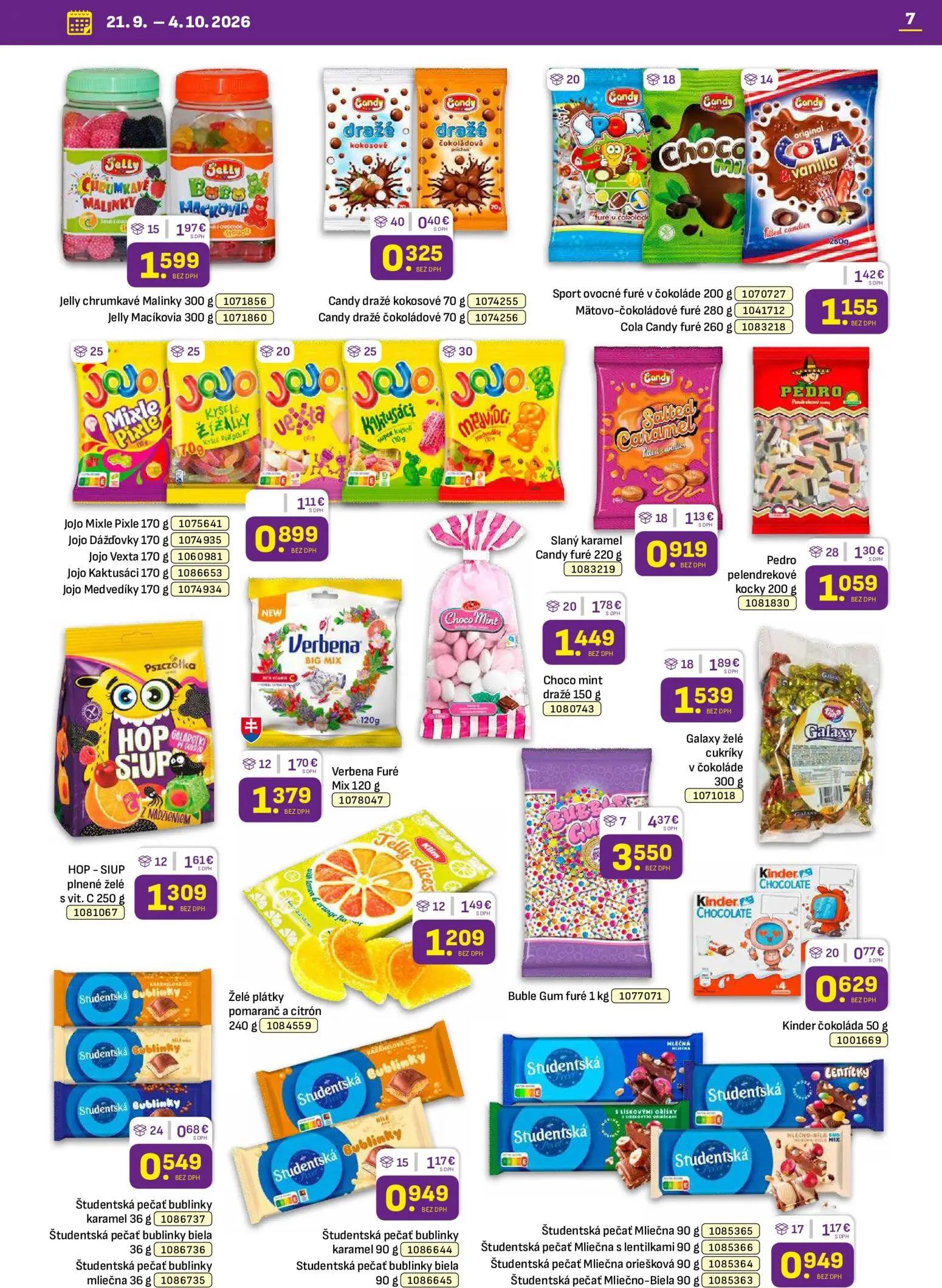 Libex leták, strana 7 z 36 — Jelly chrumkavé Malinky, Jelly Macikovia, Candy dražé kokosové