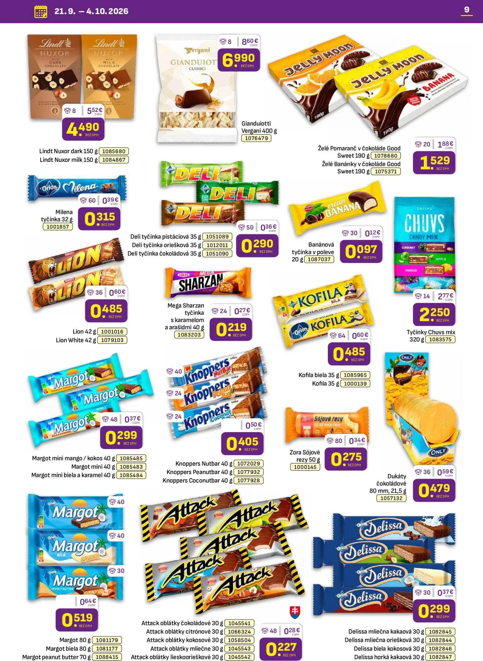 Libex leták, strana 9 z 36 — Lindt Nuxor dark, Lindt Nuxor milk, Gianduiotti Vergani