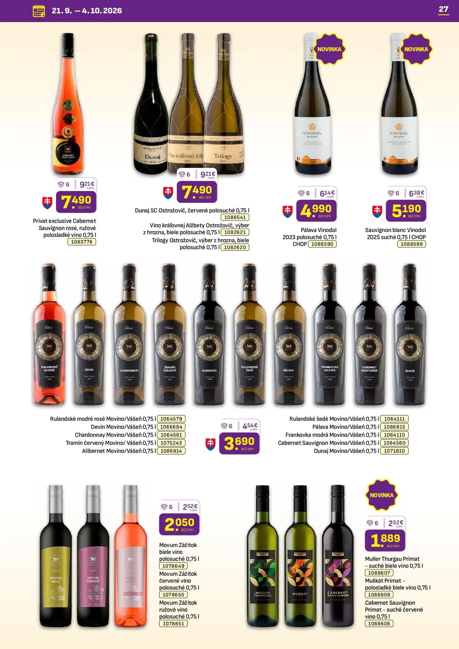 Libex leták, strana 27 z 36 — Privat exclusive Cabernet Sauvignon rosé, ružové polosladké víno 0,75 l, Dunaj SC Ostrožovič, …