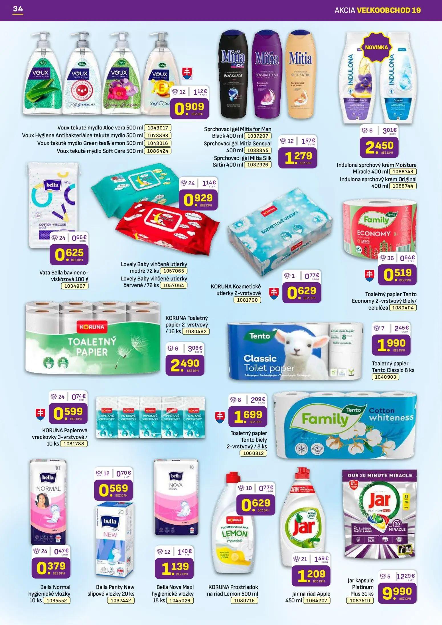 Libex leták, strana 34 z 36 — Voux tekuté mydlo Aloe vera, Voux Hygiene Antibakteriálne tekuté mydlo, Voux tekuté mydlo Gree…