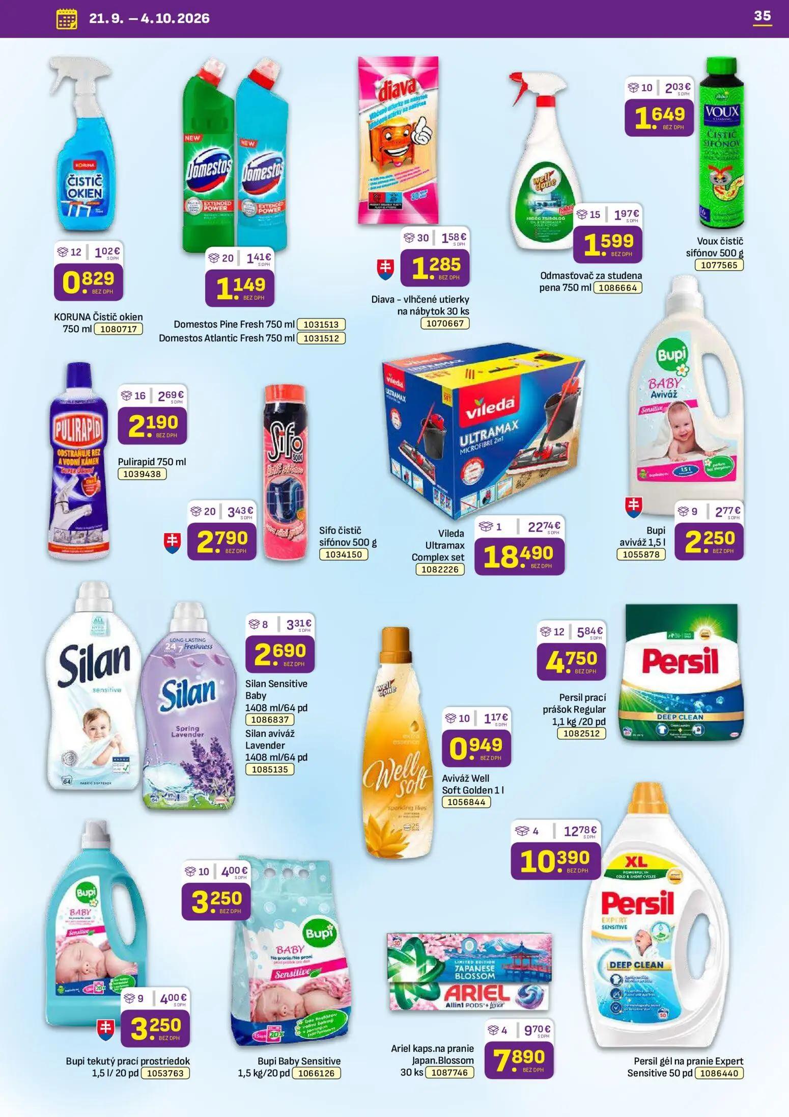Libex leták, strana 35 z 36 — Vileda Ultramax Complex set, Persil gél na pranie Expert Sensitive, Ariel kaps.na pranie Japan…