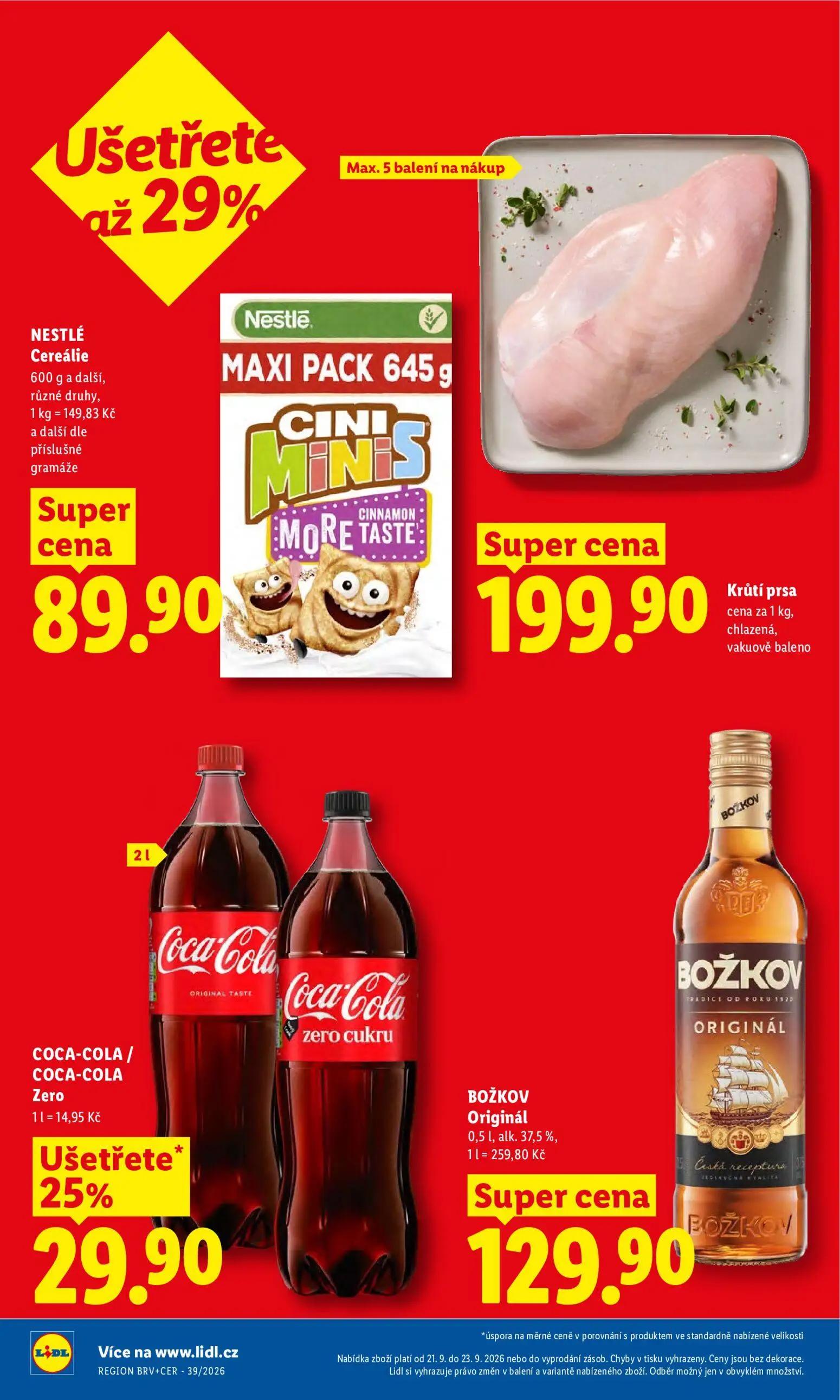 Lidl leták, strana 2 z 50 — NESTLÉ Cereálie, COCA-COLA / COCA-COLA Zero, Krůtí prsa