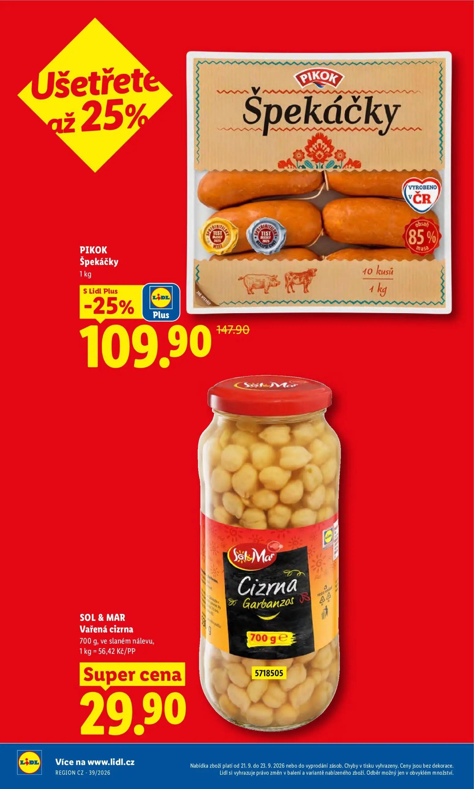 Lidl leták, strana 10 z 50 — PIKOK Špekáčky, SOL & MAR Vařená cizrna