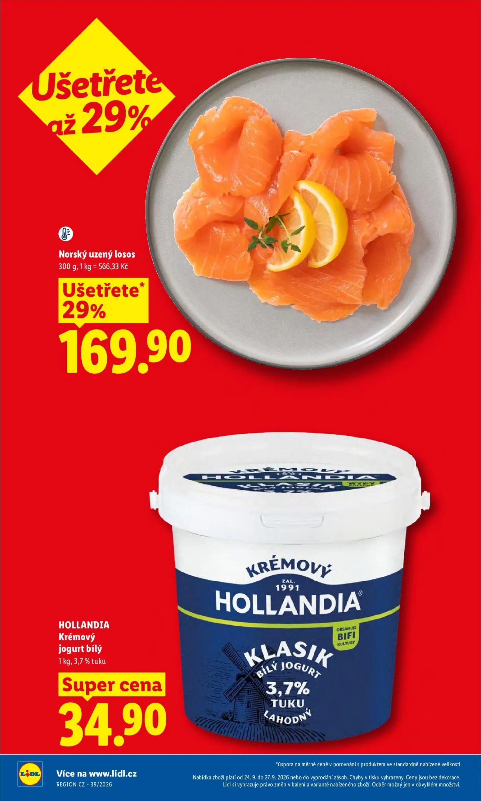 Lidl leták, strana 10 z 47 — Norský uzený losos, HOLLANDIA Krémový jogurt bílý