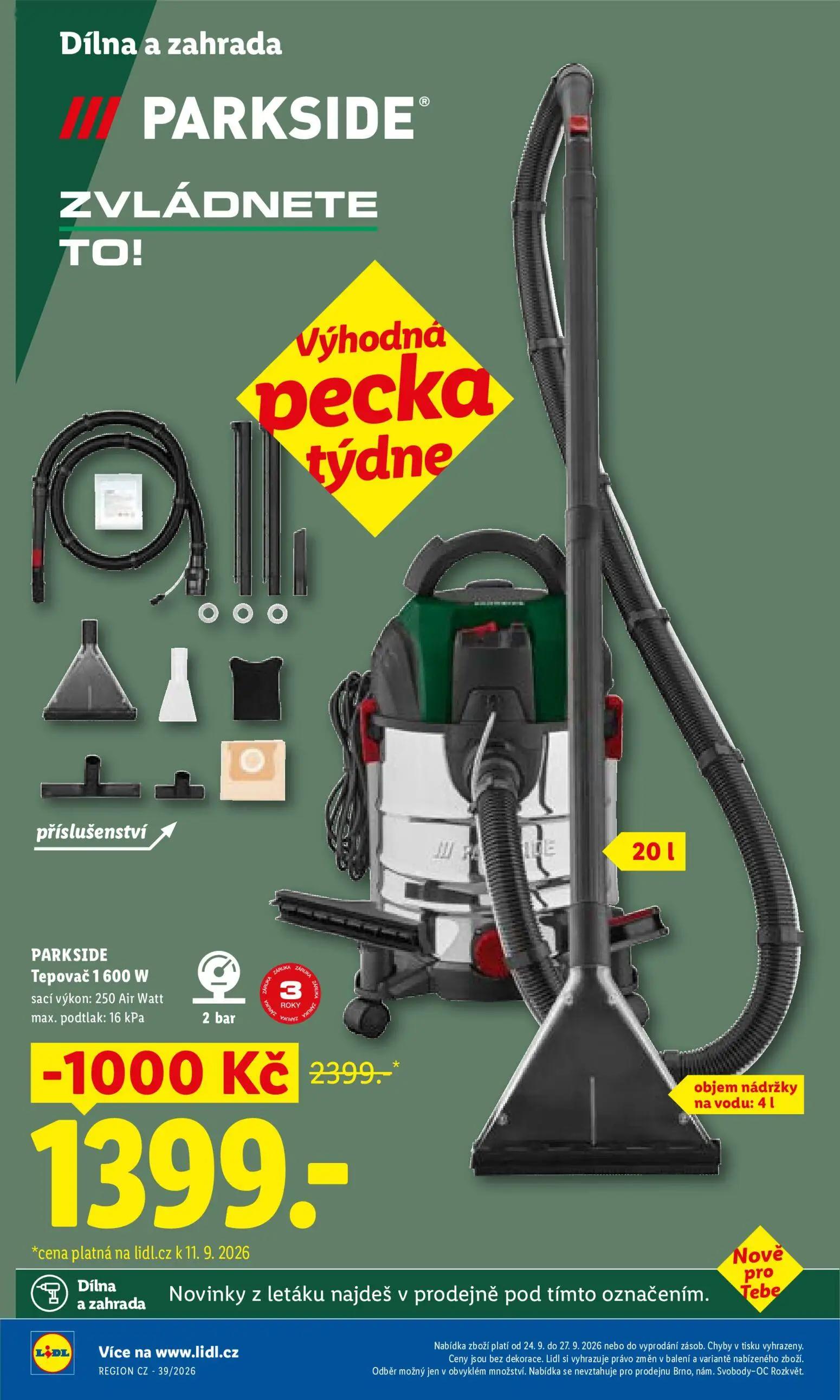 Lidl leták, strana 12 z 47 — PARKSIDE Tepovač 1600 W sací výkon: 250 Air Watt max. podtlak: 16 kPa