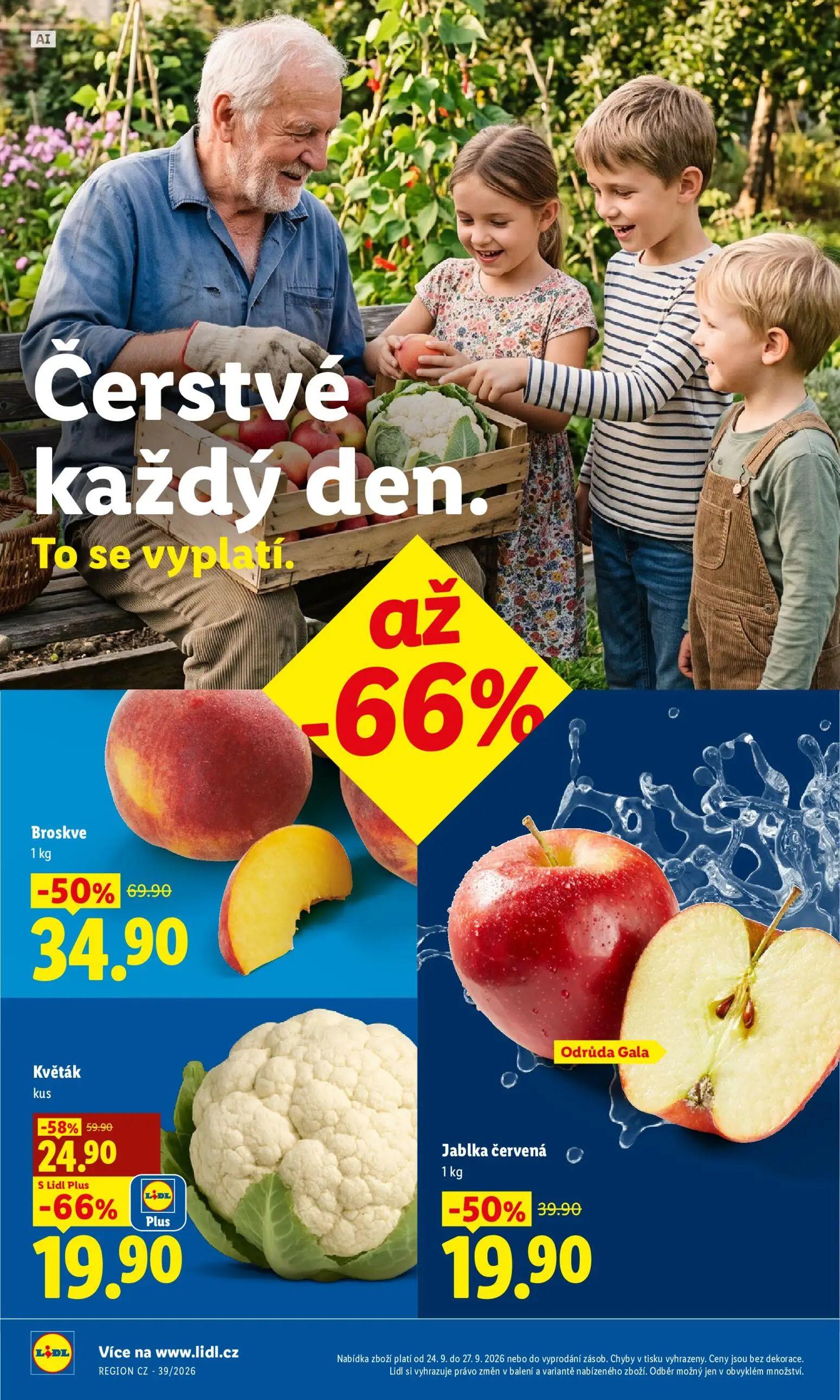 Lidl leták, strana 14 z 47 — Květák, Broskve, Jablka červená