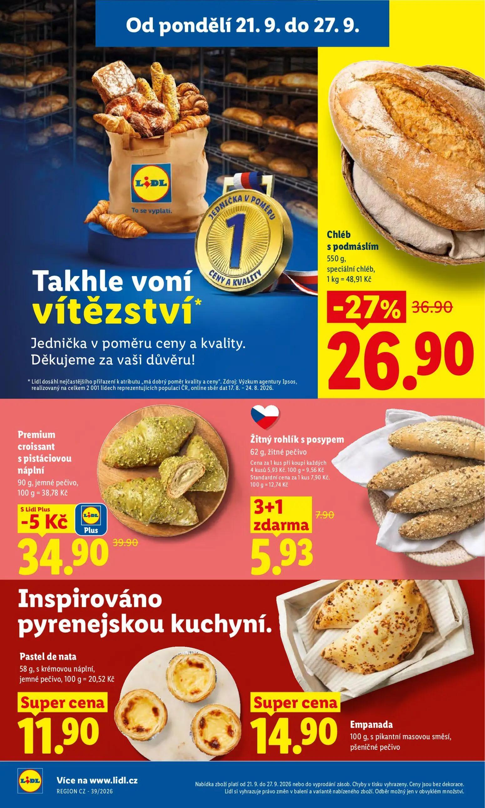Lidl leták, strana 16 z 50 — Chléb s podmáslím, Premium croissant s pistáciovou náplní, Žitný rohlík s posypem