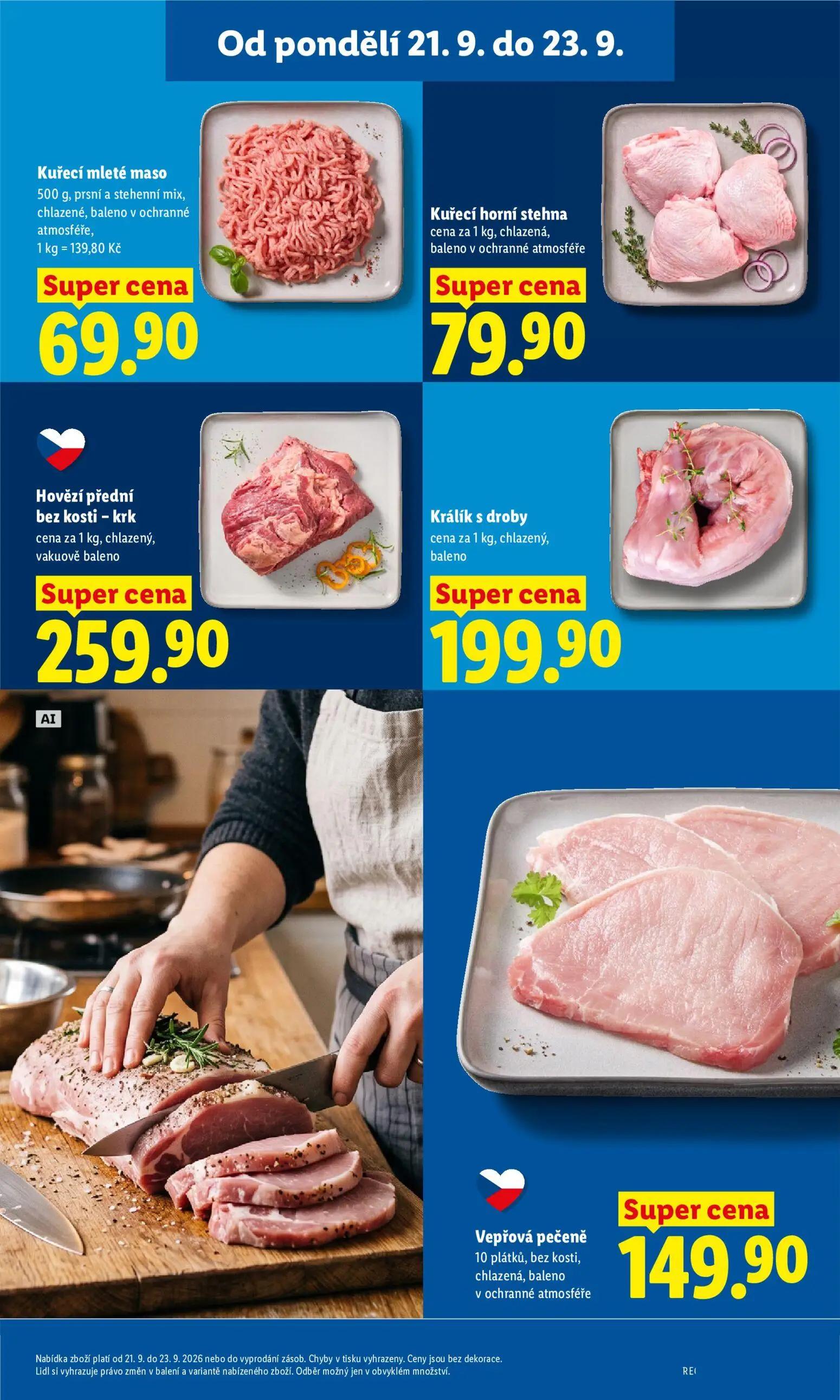 Lidl leták, strana 17 z 50 — Kuřecí mleté maso, Kuřecí horní stehna, Hovězí přední bez kosti - krk