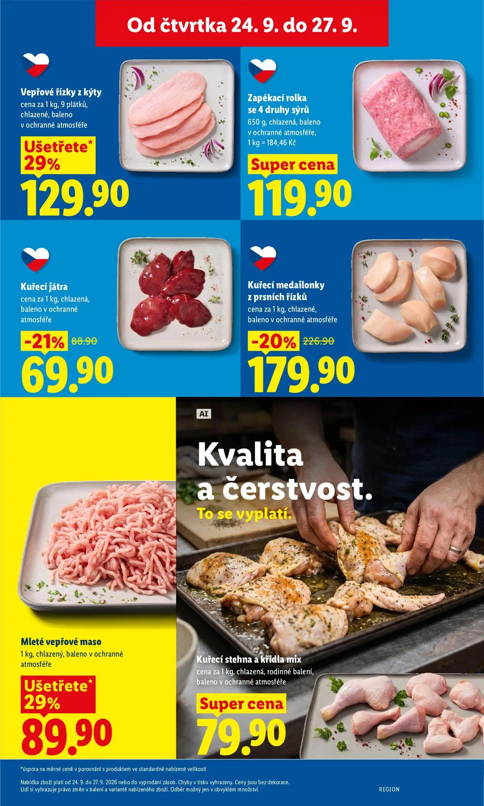 Lidl leták, strana 17 z 47 — Vepřové řízky z kýty, Kuřecí medailonky z prsních řízků, Mleté vepřové maso