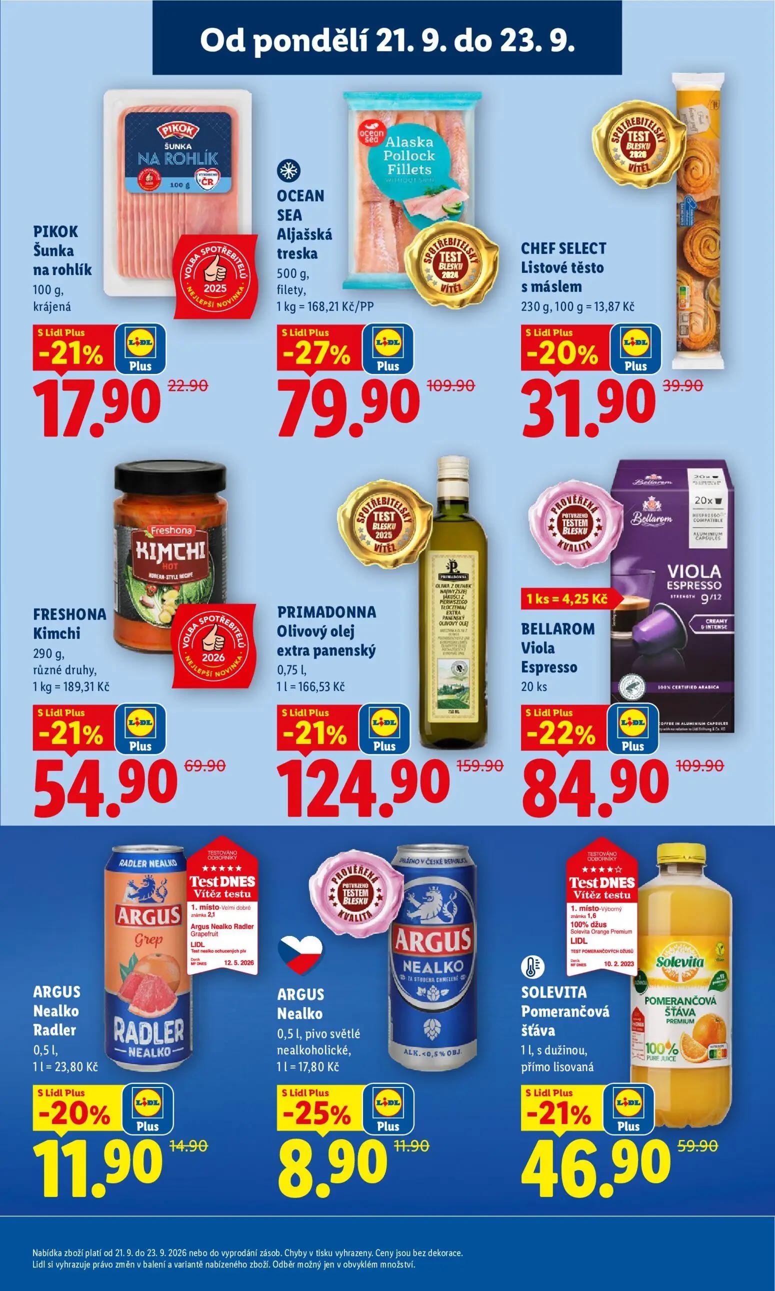Lidl leták, strana 19 z 50 — PRIMADONNA Olivový olej extra panenský, OCEAN SEA Aljašská treska filety, BELLAROM Viola Espres…