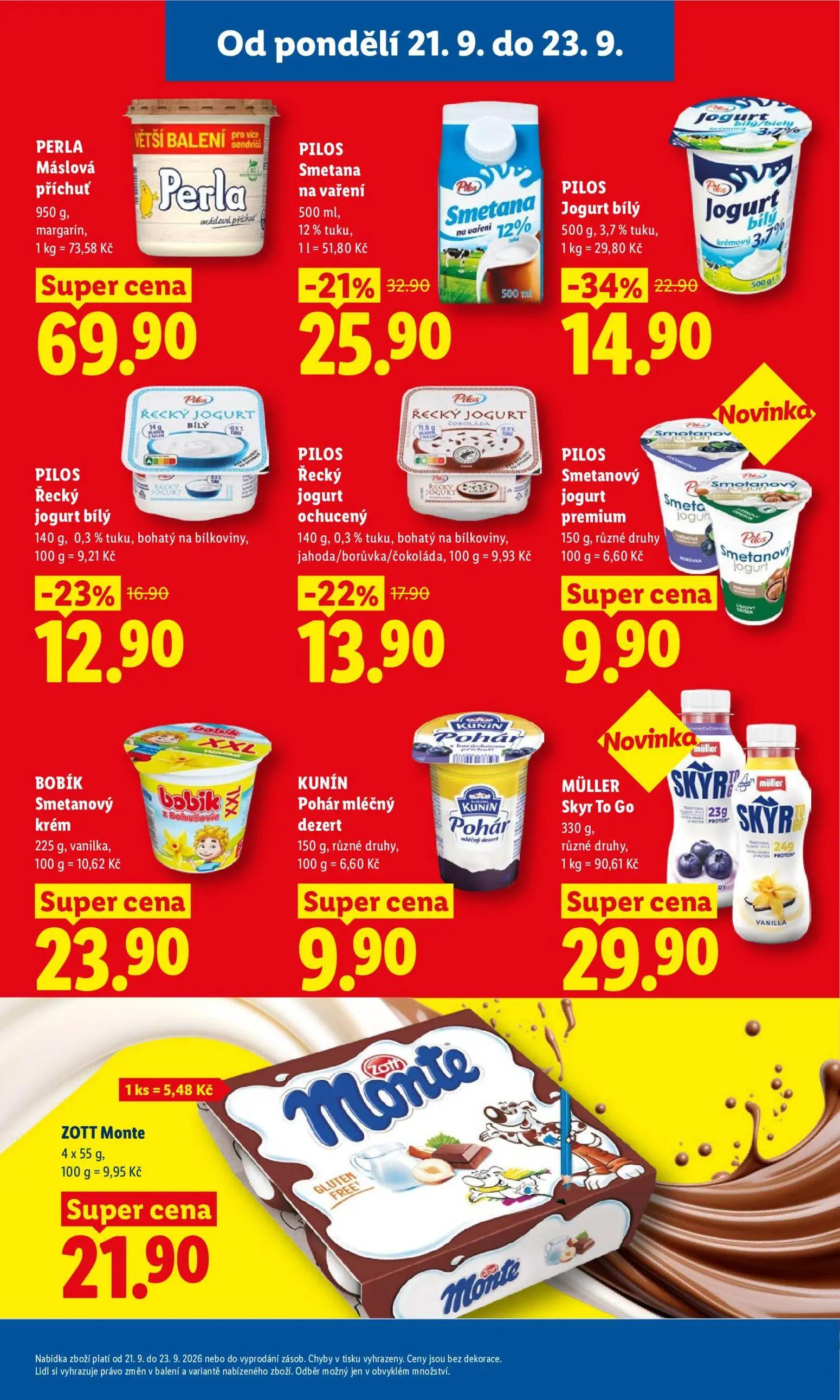 Lidl leták, strana 21 z 50 — PILOS Jogurt bílý, PILOS Smetana na vaření, PILOS Řecký jogurt bílý