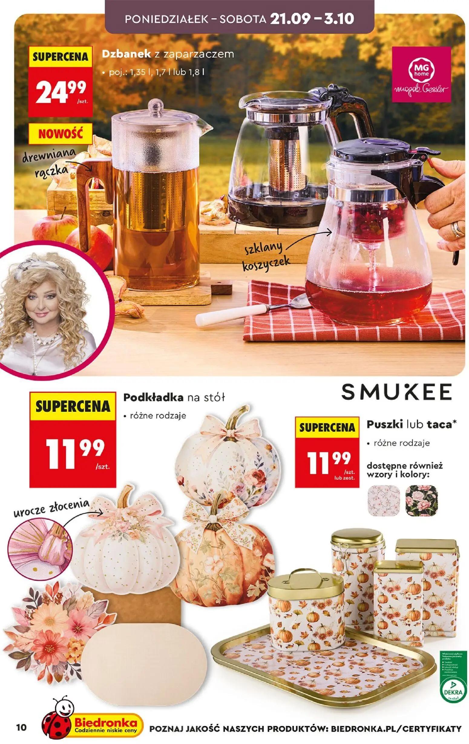 Biedronka gazetka, strona 10 z 44 — Dzbanek z zaparzaczem, Podkładka na stół, Puszki lub taca