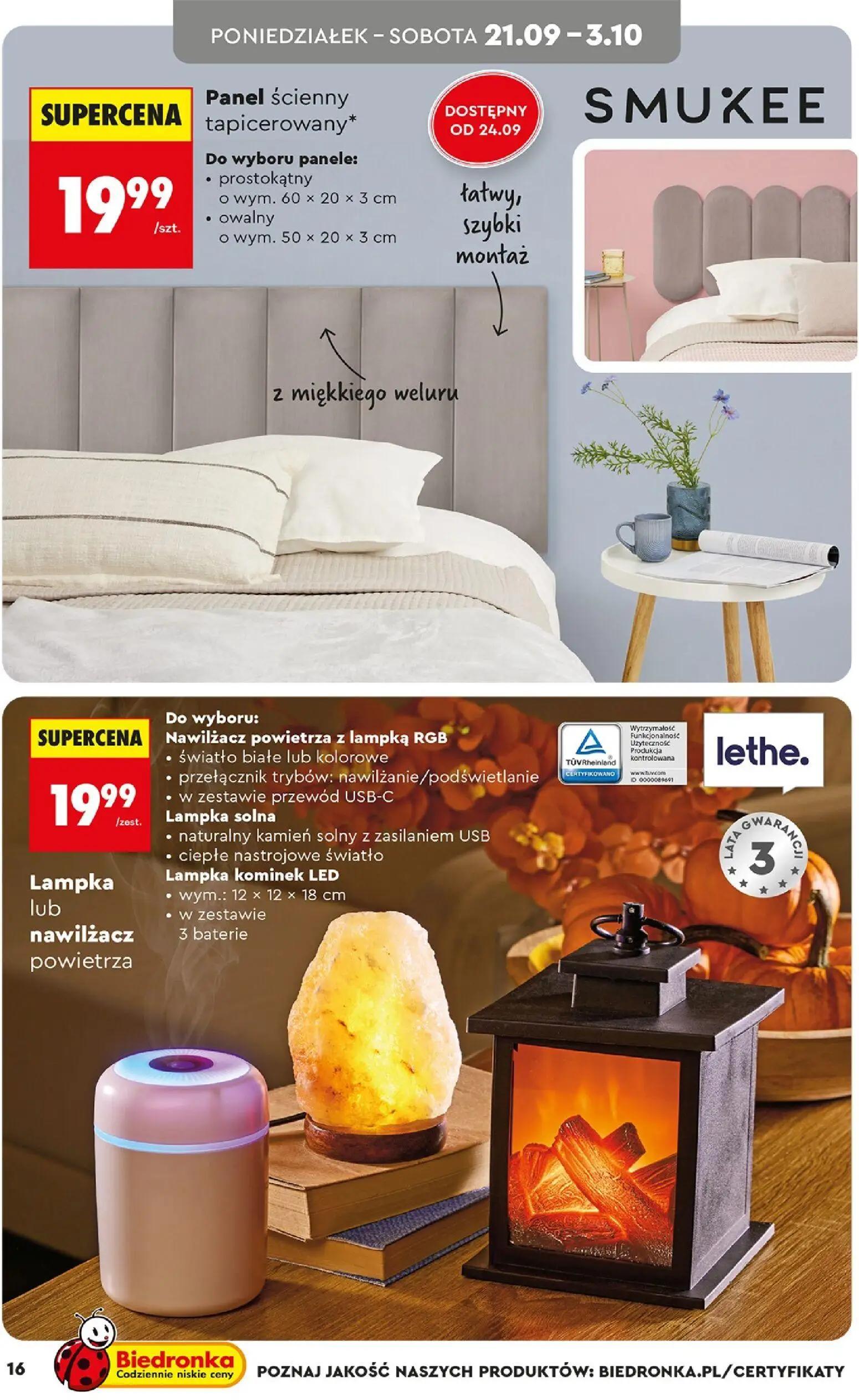 Biedronka gazetka, strona 16 z 44 — Panel ścienny tapicerowany*, Nawilżacz powietrza z lampką RGB, Lampka solna