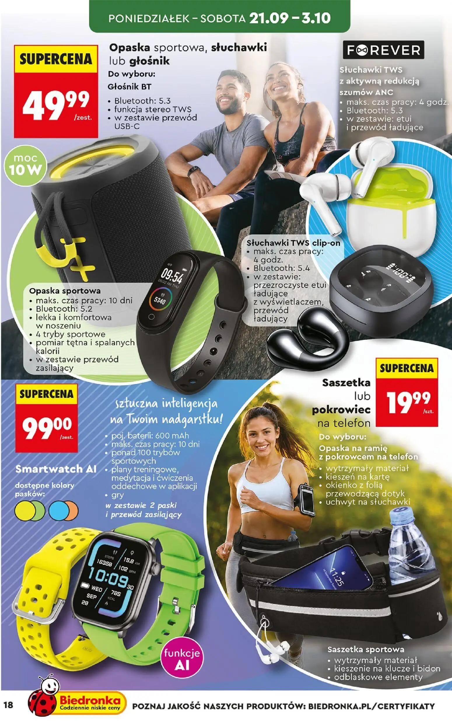 Biedronka gazetka, strona 18 z 44 — Opaska sportowa, słuchawki lub głośnik, Smartwatch AI, Saszetka lub pokrowiec na telefon
