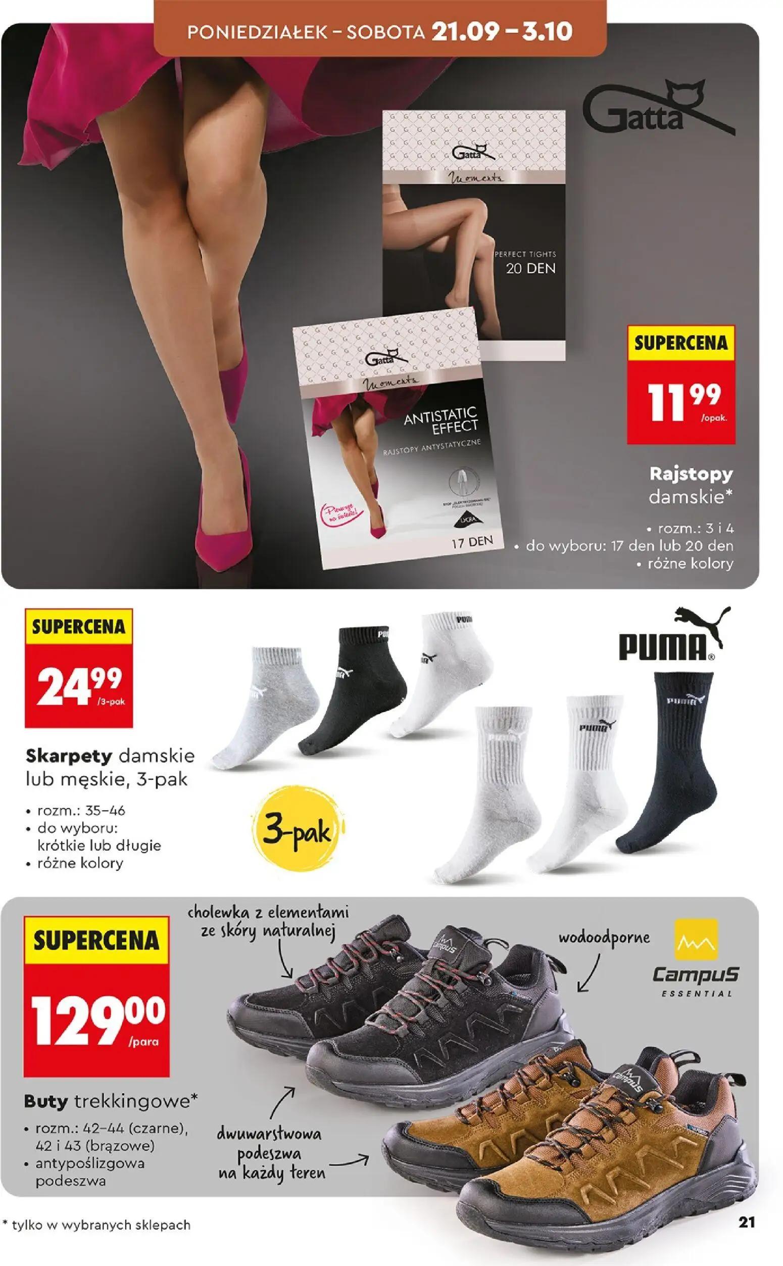 Biedronka gazetka, strona 21 z 44 — Rajstopy damskie*, Skarpety damskie lub męskie, 3-pak, Buty trekkingowe*