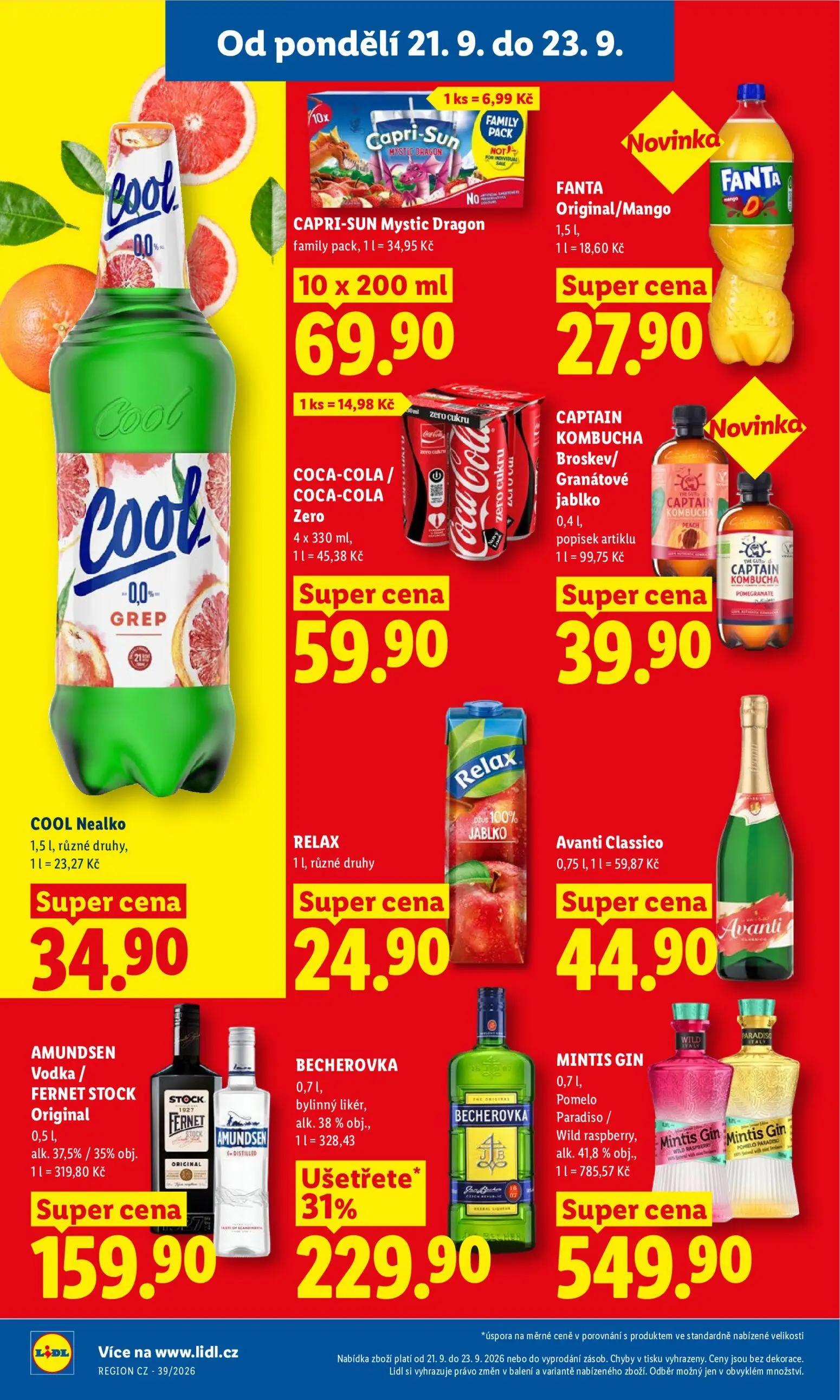 Lidl leták, strana 36 z 50 — BECHEROVKA, CAPRI-SUN Mystic Dragon, FANTA Original/Mango