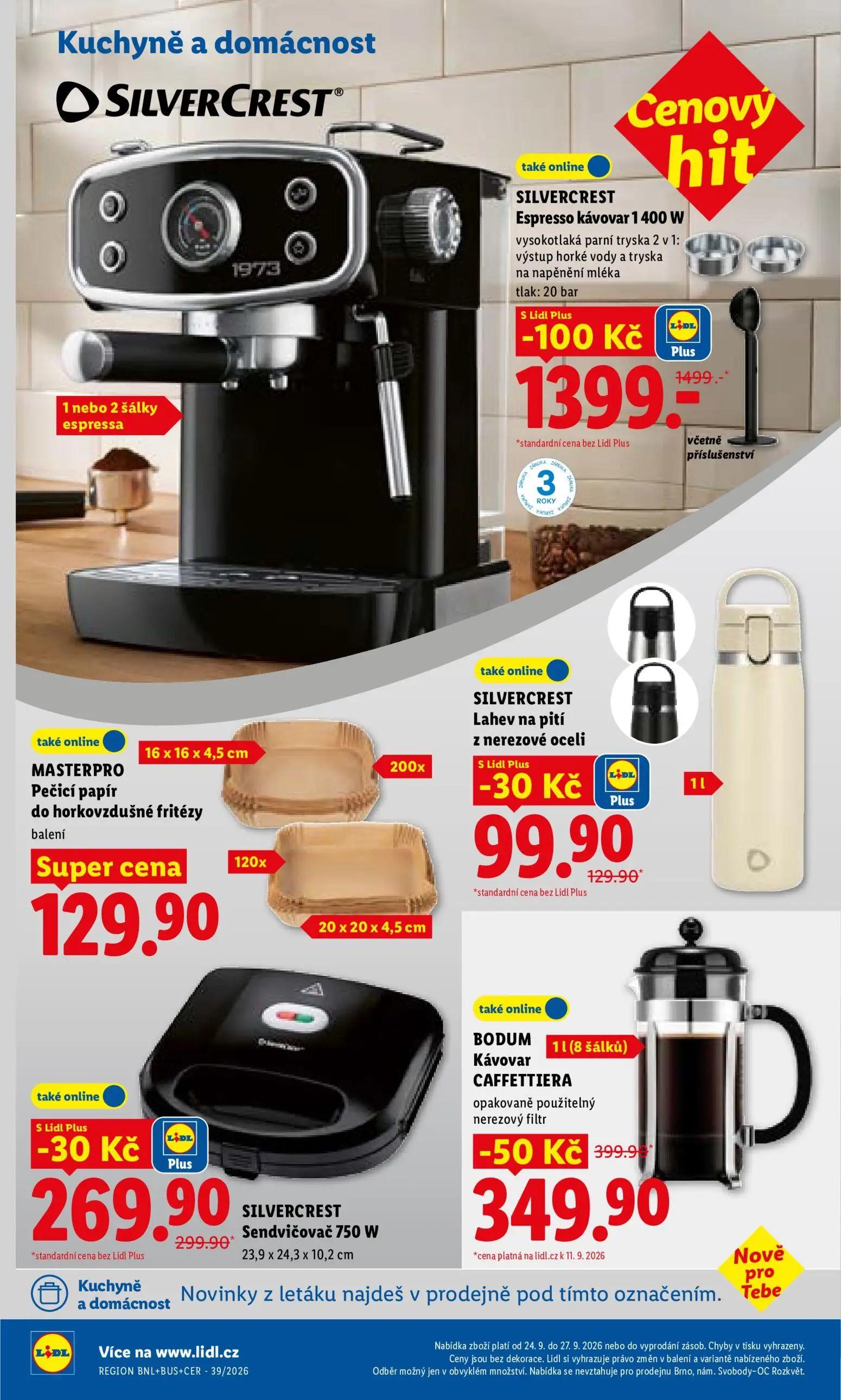Lidl leták, strana 36 z 47 — SILVERCREST Espresso kávovar 1400 W, BODUM Kávovar CAFFETTIERA, SILVERCREST Lahev na pití z ner…