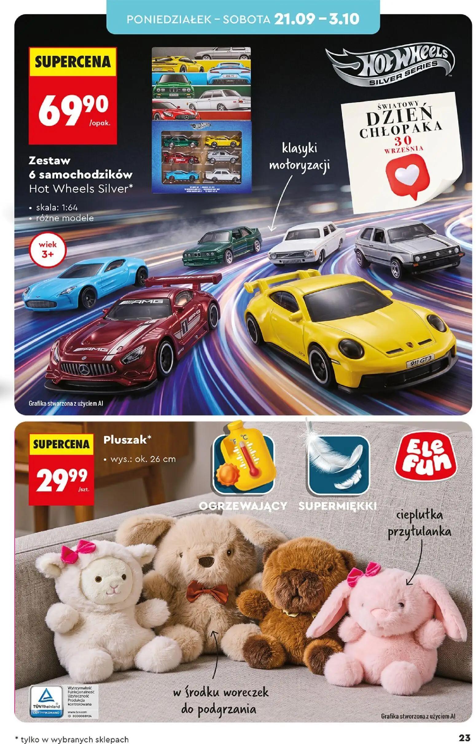 Biedronka gazetka, strona 23 z 44 — Zestaw 6 samochodzików Hot Wheels Silver*, Pluszak*