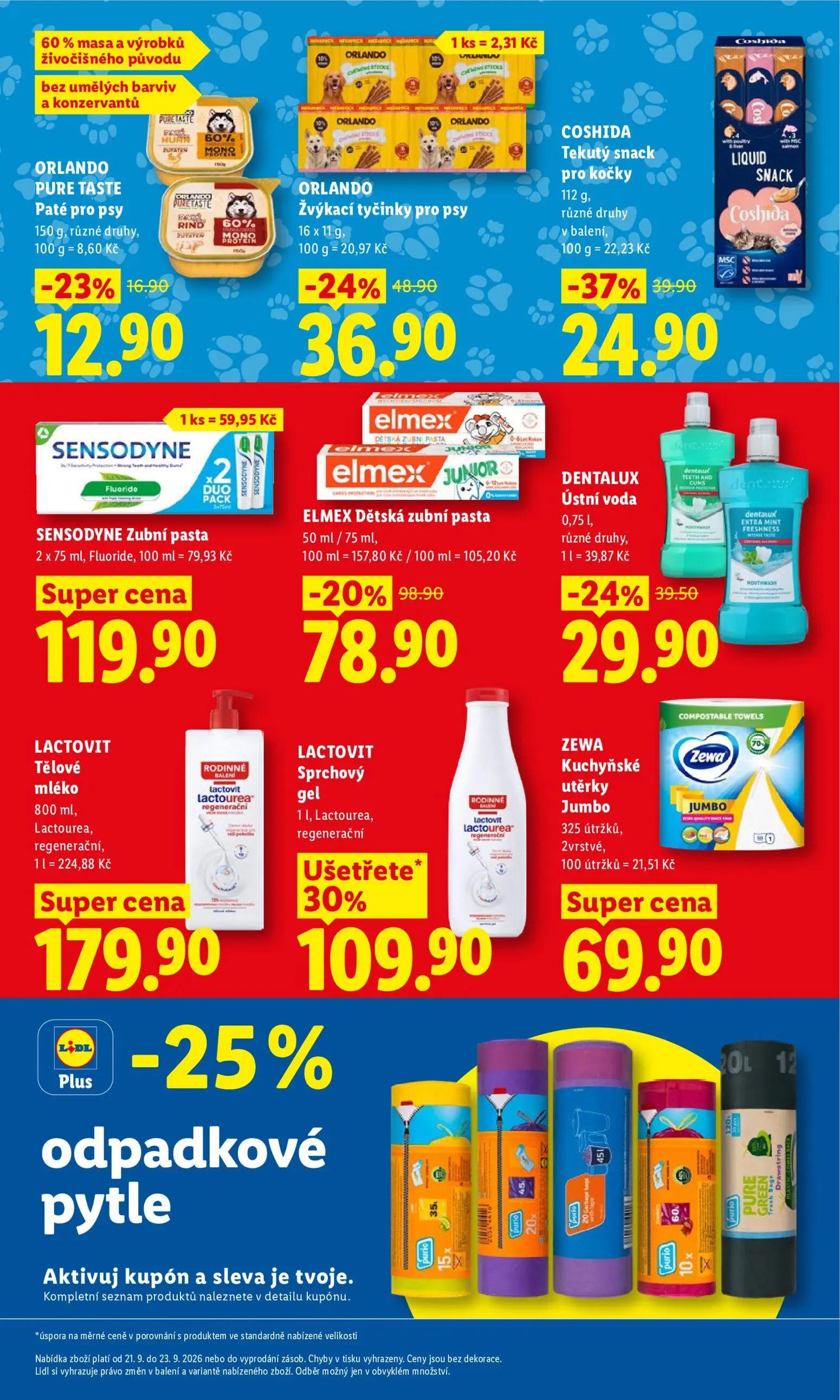 Lidl leták, strana 37 z 50 — LACTOVIT Sprchový gel Lactourea, regenerační, ELMEX Dětská zubní pasta, COSHIDA Tekutý snack pr…