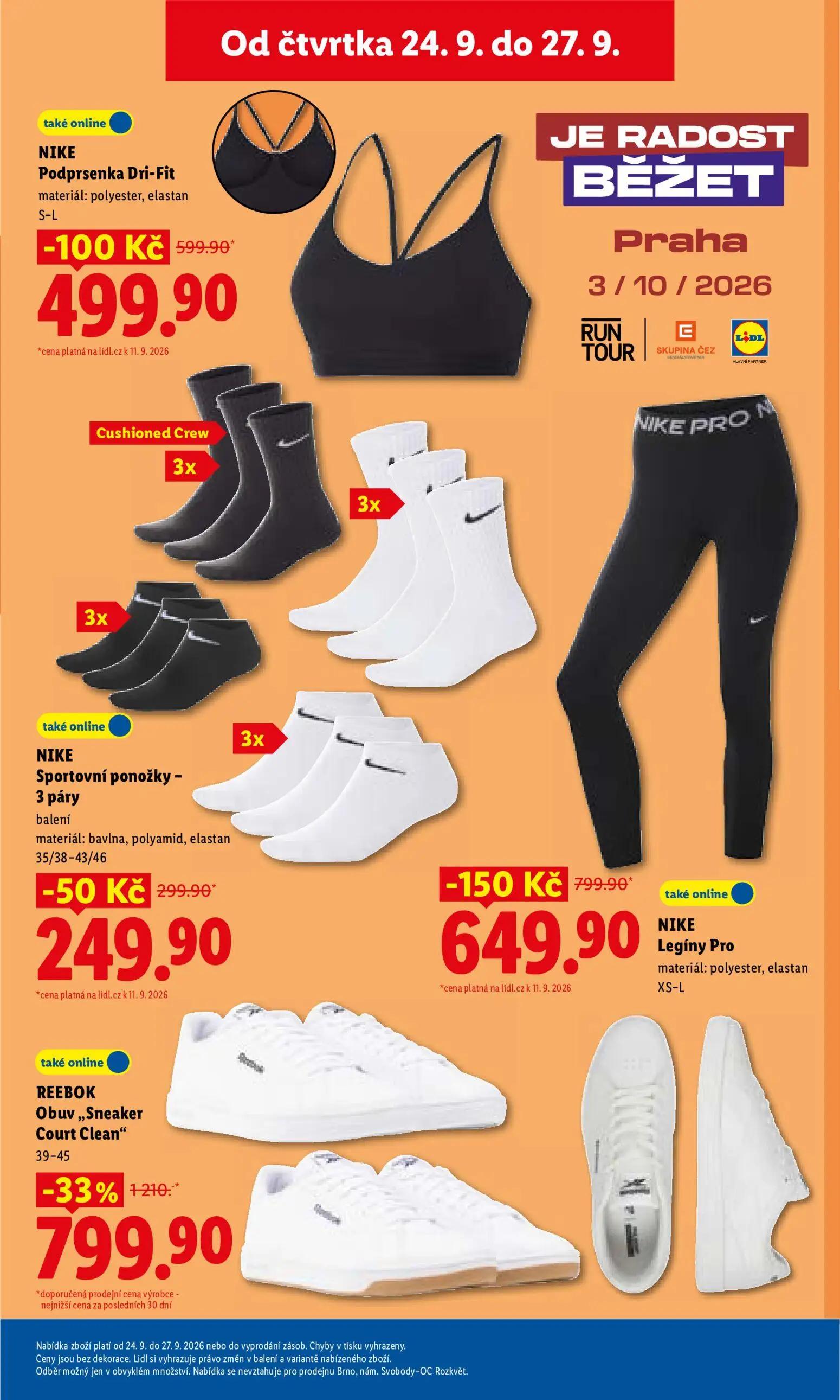 Lidl leták, strana 39 z 47 — REEBOK Obuv „Sneaker Court Clean”, NIKE Legíny Pro, NIKE Podprsenka Dri-Fit