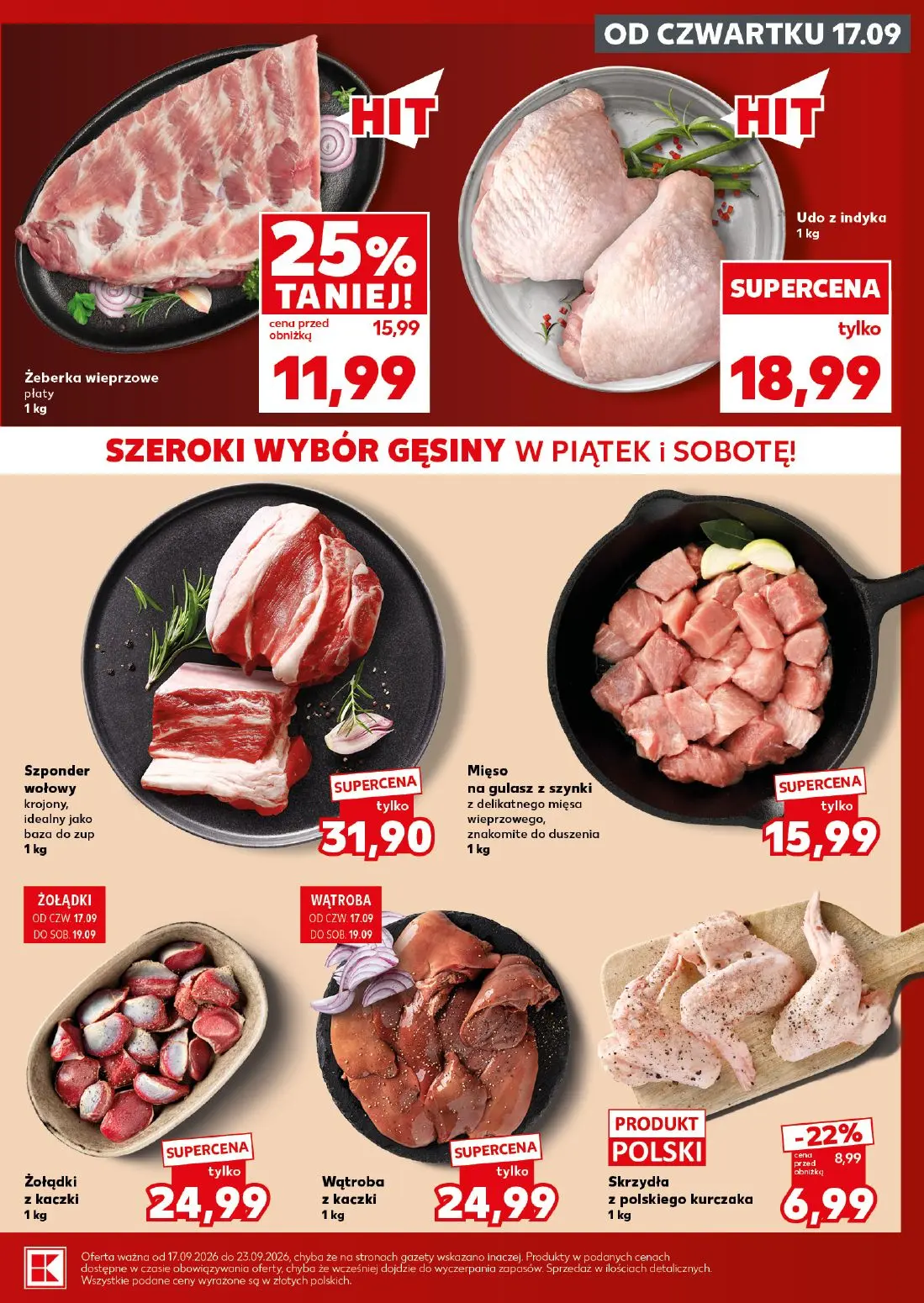 Kaufland gazetka, strona 9 z 28 — Żeberka wieprzowe płaty, Skrzydła z polskiego kurczaka, Udo z indyka