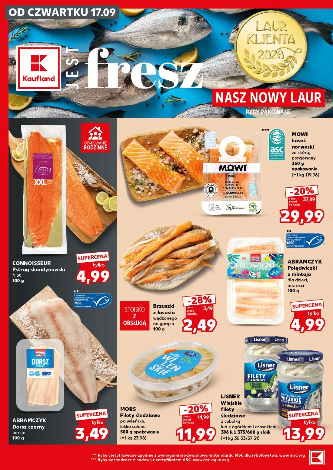 Kaufland gazetka, strona 14 z 28 — MOWI Łosoś norweski ze skórą, porcjowany, MORS Filety śledziowe po wileńsku, lekko solone…