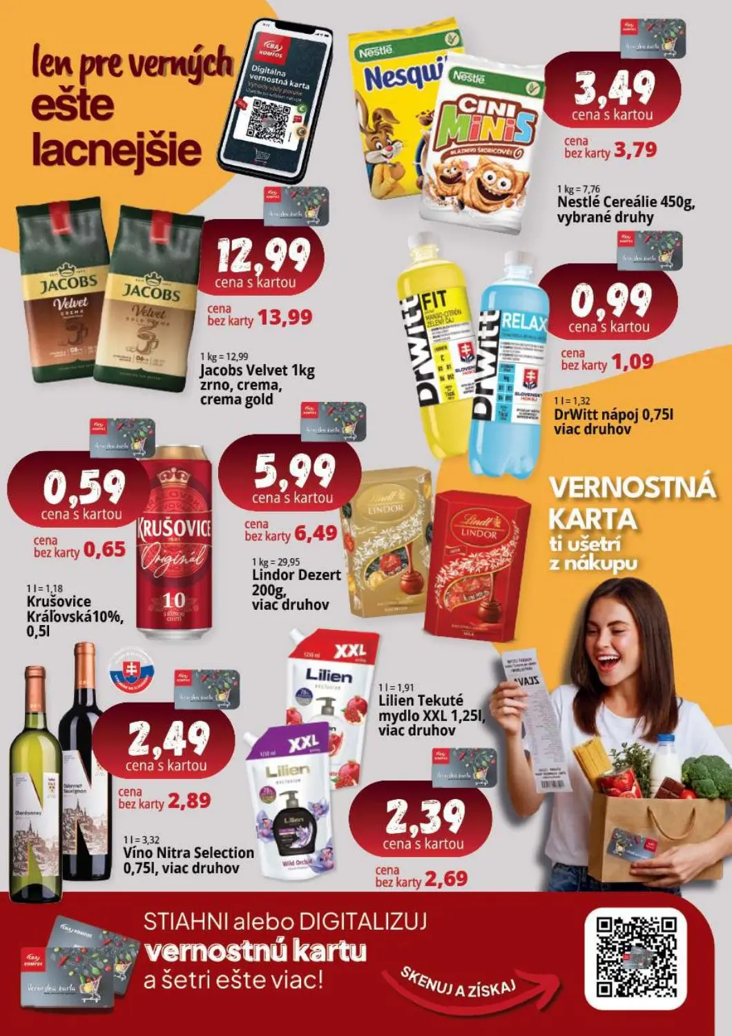 Cba Komfos leták, strana 15 z 16 — Jacobs Velvet 1kg zrno, crema, crema gold, Lindor Dezert 200g, viac druhov, Víno Nitra Se…
