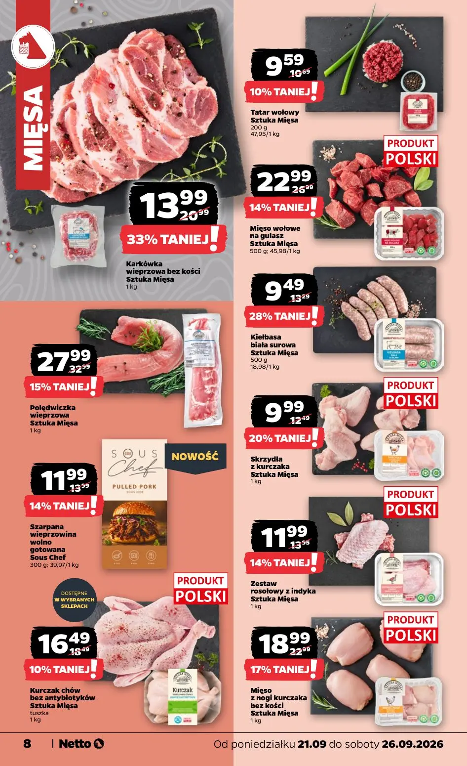 NETTO gazetka, strona 8 z 44 — Karkówka wieprzowa bez kości, Polędwiczka wieprzowa, Mięso wołowe na gulasz