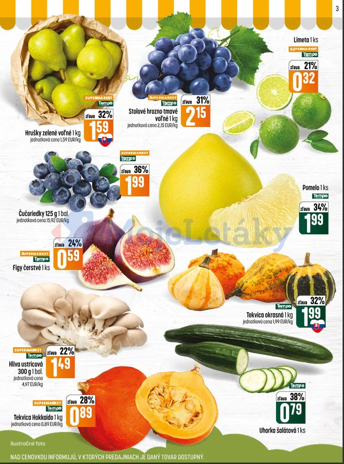 Coop Jednota leták, strana 3 z 28 — Čučoriedky, Pomelo, Stolové hrozno tmavé voľné