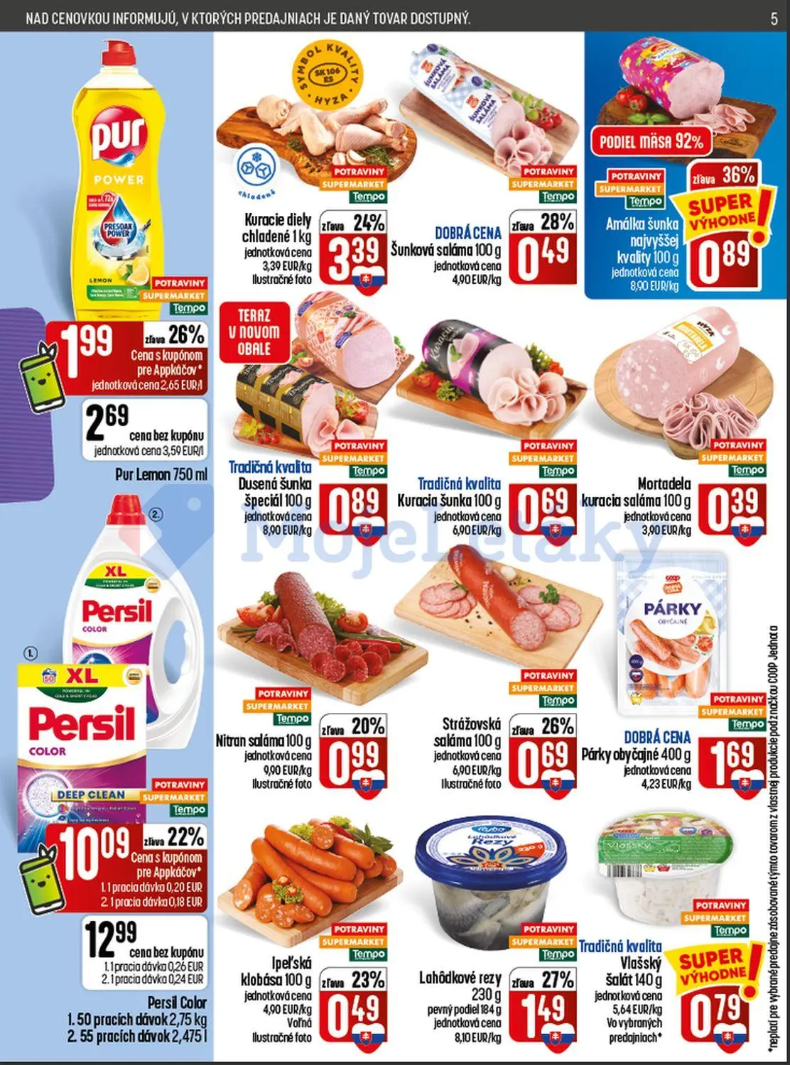 Coop Jednota leták, strana 5 z 28 — Persil Color, Kuracie diely chladené, Pur Lemon