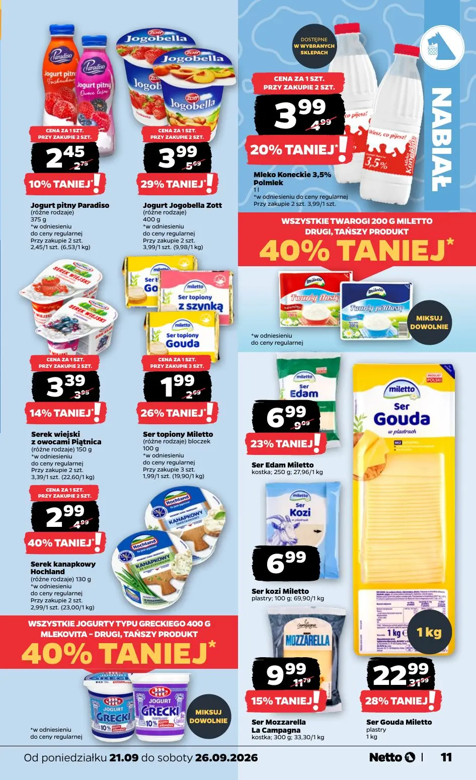 NETTO gazetka, strona 11 z 44 — Ser Gouda Miletto, Ser Edam Miletto, Serek kanapkowy Hochland