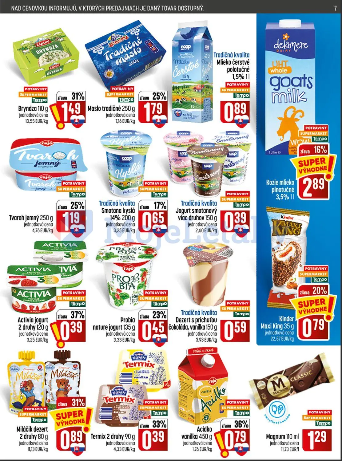 Coop Jednota leták, strana 7 z 28 — Bryndza, Maslo tradičné, Kozie mlieko plnotučné