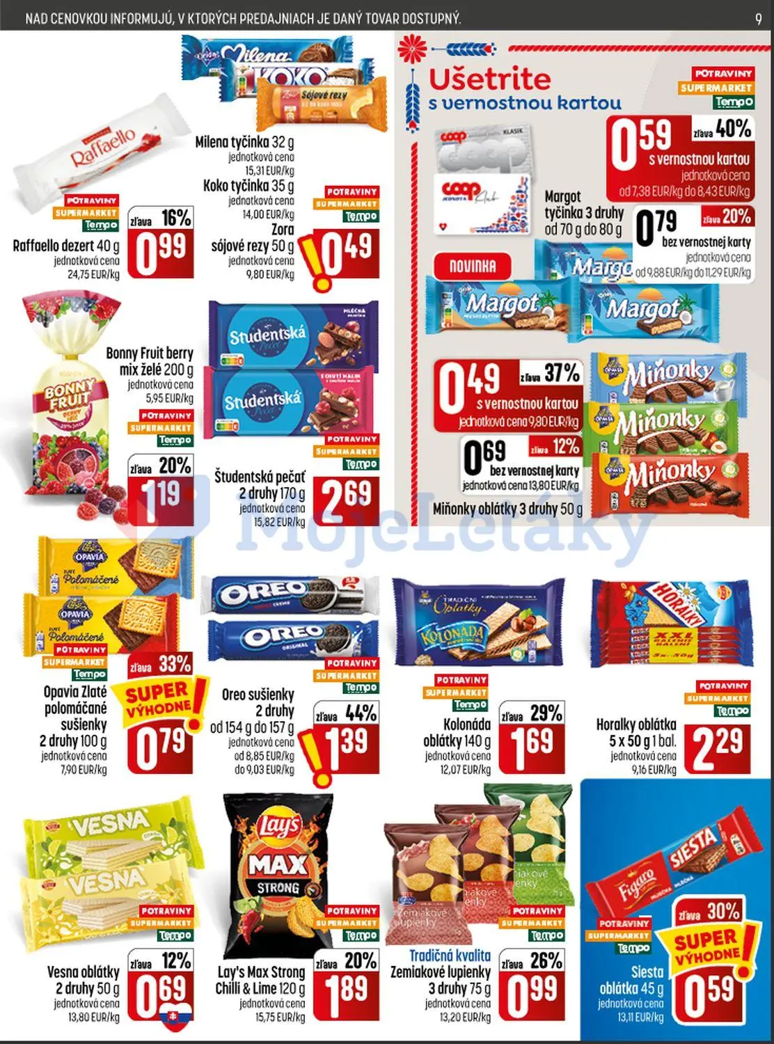 Coop Jednota leták, strana 9 z 28 — Oreo sušienky, Kolonáda oblátky, Lay's Max Strong Chilli & Lime