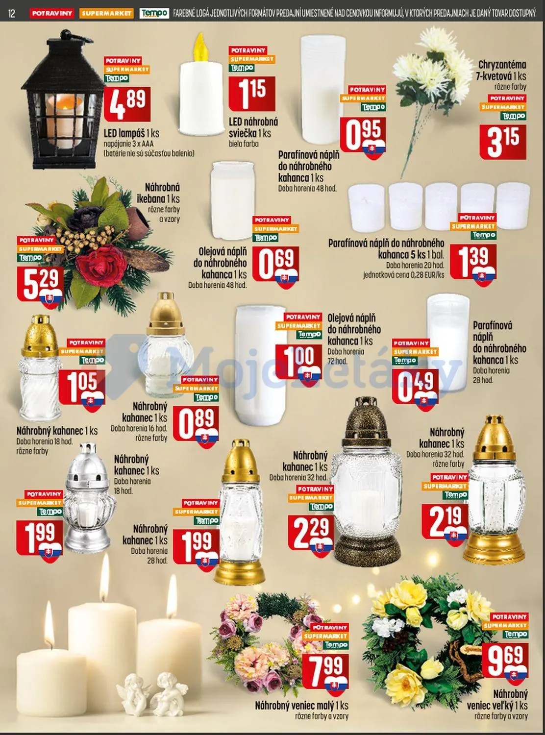 Coop Jednota leták, strana 12 z 28 — LED lampáš, LED náhrobná sviečka, Parafínová náplň do náhrobného kahanca