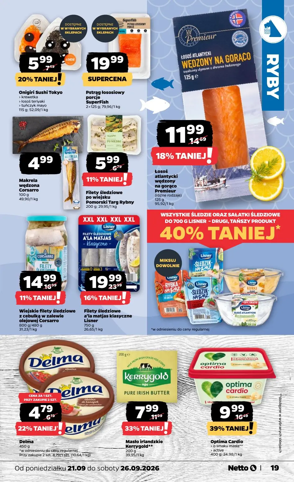 NETTO gazetka, strona 19 z 44 — Optima Cardio, Filety śledziowe a'la matjas klasyczne Lisner, Masło irlandzkie Kerrygold