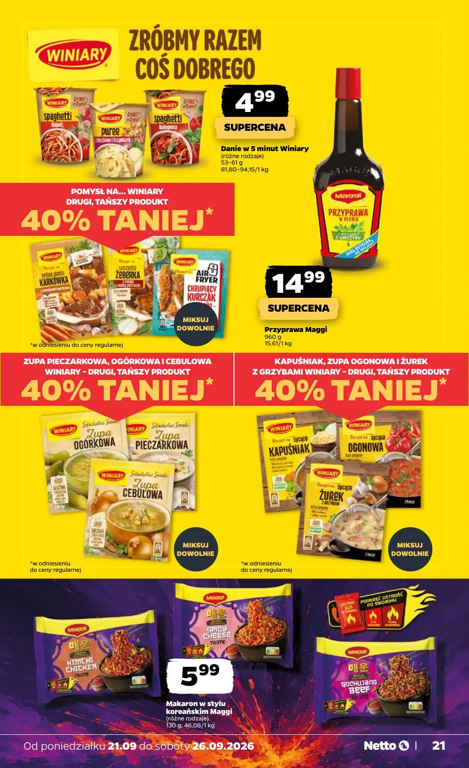 NETTO gazetka, strona 21 z 44 — Danie w 5 minut Winiary, Przyprawa Maggi, Makaron w stylu koreańskim Maggi