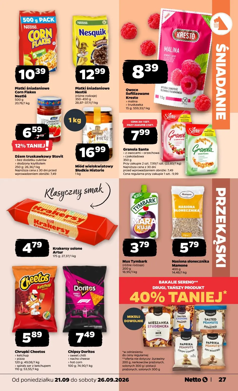 NETTO gazetka, strona 27 z 44 — Granola Sante z owocami orzechowa czekoladowa, Dżem truskawkowy Stovit bez dodatku cukrów sł…