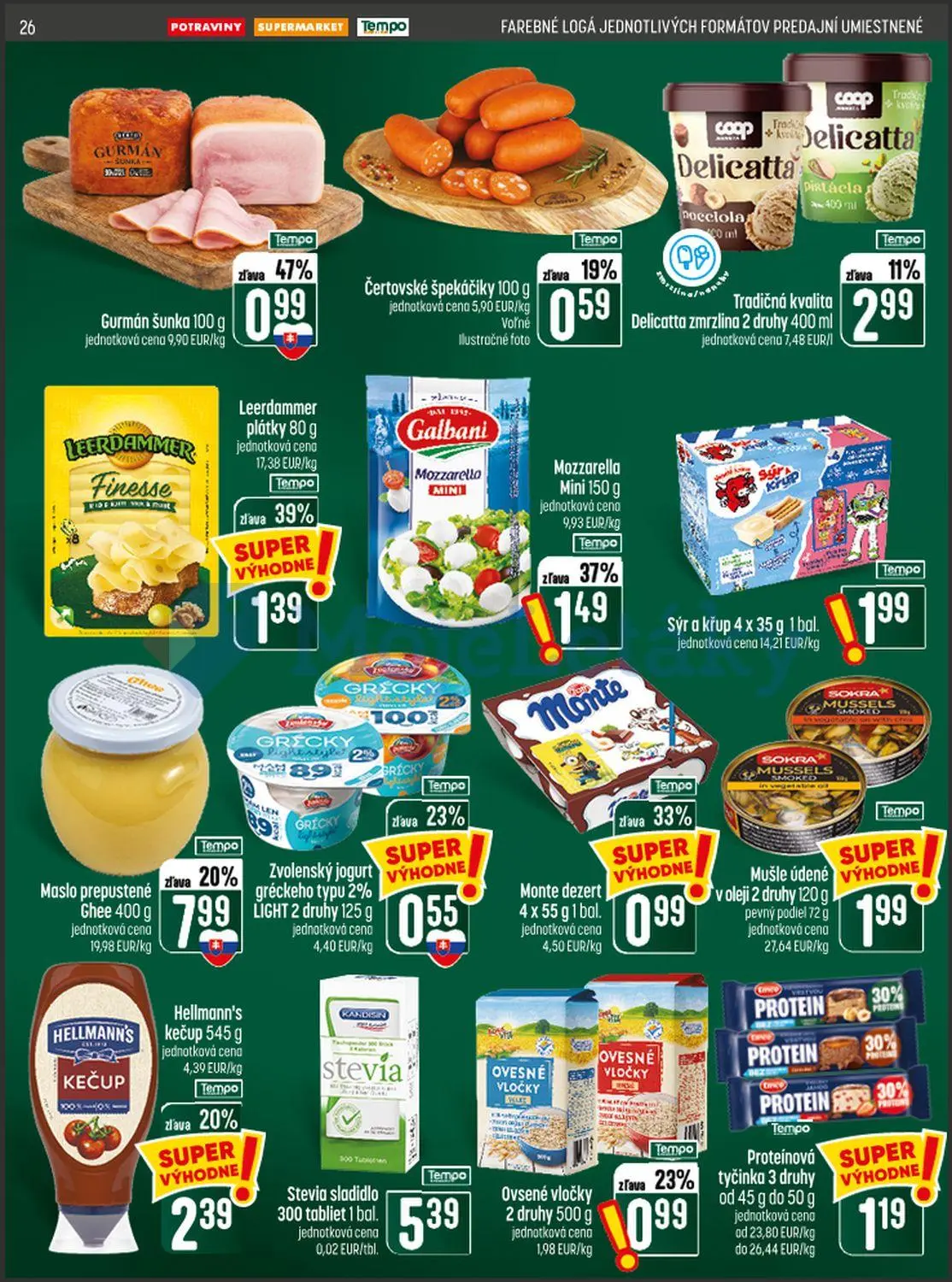Coop Jednota leták, strana 26 z 28 — Maslo prepustené Ghee, Leerdammer plátky, Gurmán šunka
