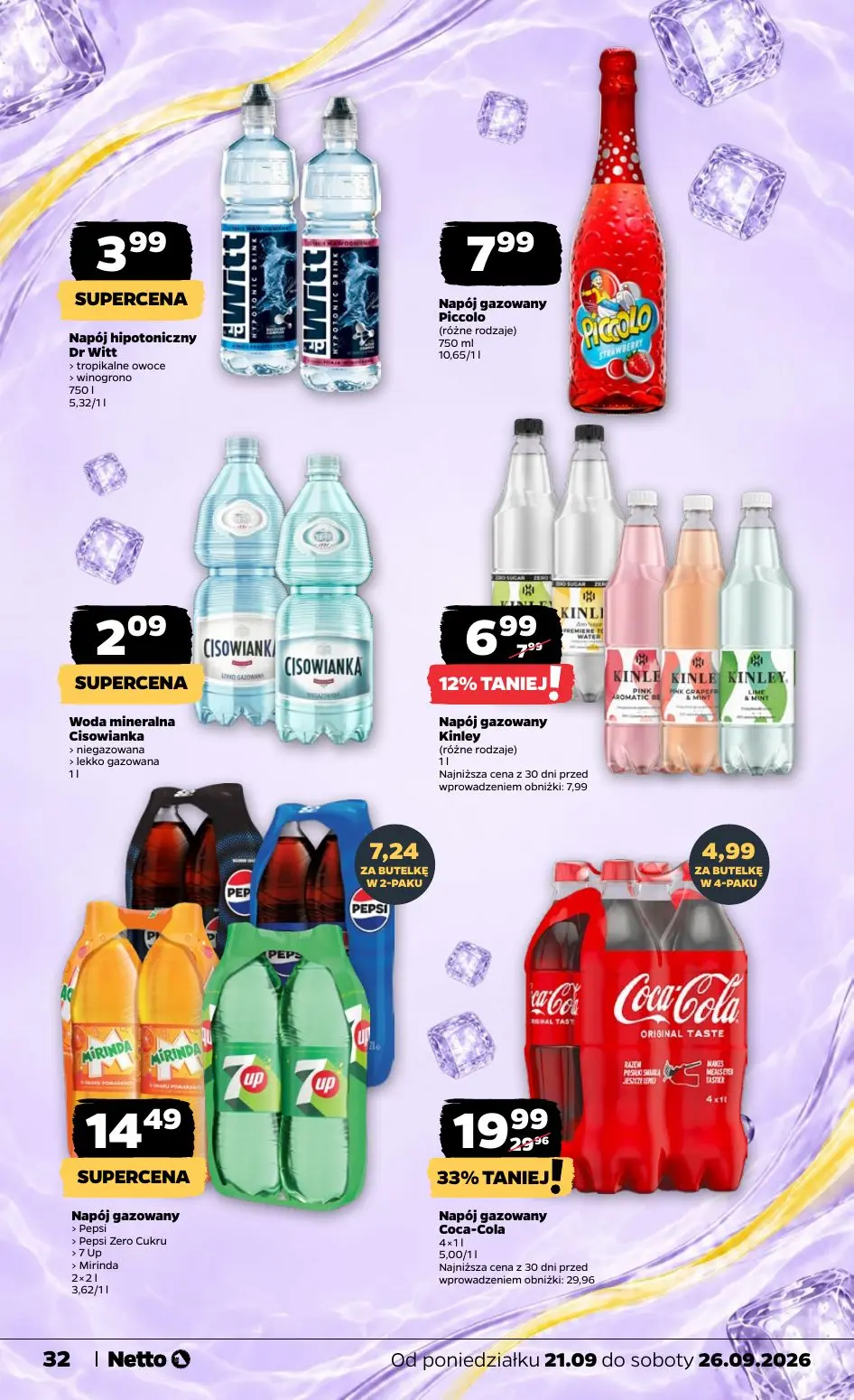 NETTO gazetka, strona 32 z 44 — Napój gazowany Coca-Cola, Napój gazowany Kinley, Napój hipotoniczny Dr Witt